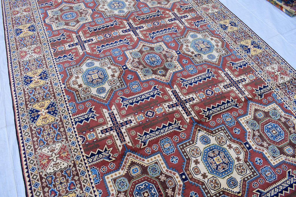Handmade Chob Rang Carpet - 9.11x6.7 ft | Authentic Afghan Wool Rug | Large Vintage Area Carpet, Living Room Rug, Bedroom Carpet