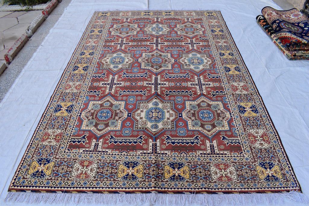 Handmade Chob Rang Carpet - 9.11x6.7 ft | Authentic Afghan Wool Rug | Large Vintage Area Carpet, Living Room Rug, Bedroom Carpet