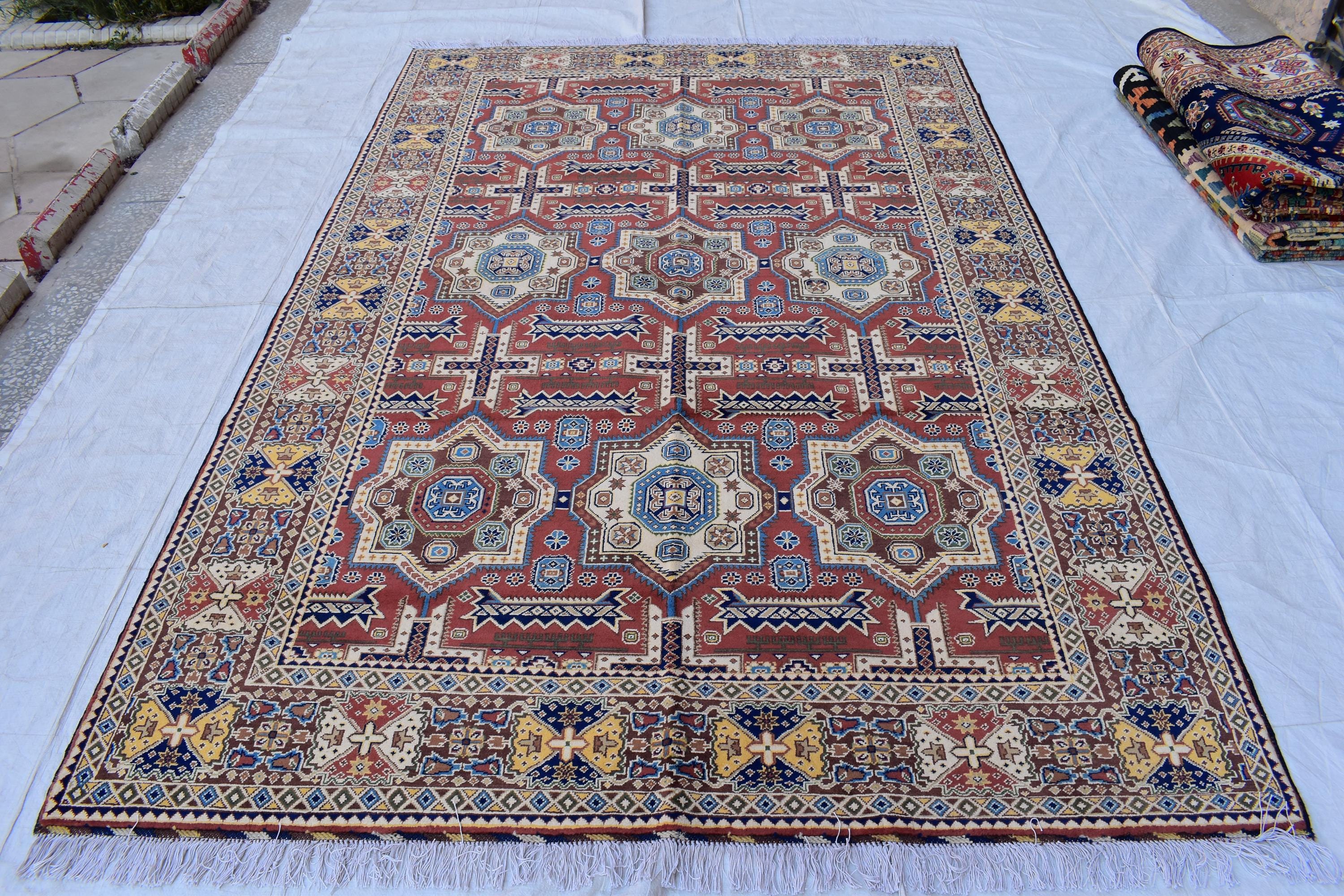Handmade Chob Rang Carpet - 9.11x6.7 ft | Authentic Afghan Wool Rug | Large Vintage Area Carpet, Living Room Rug, Bedroom Carpet