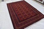 Waziri Vintage Handmade Afghan Carpet 9.11 x 6.9 ft – Natural Wool Rug with Traditional Patterns, Living room Rug, Bedroom Rug