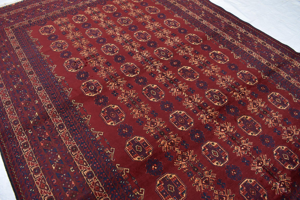 Waziri Vintage Handmade Afghan Carpet 9.11 x 6.9 ft – Natural Wool Rug with Traditional Patterns, Living room Rug, Bedroom Rug