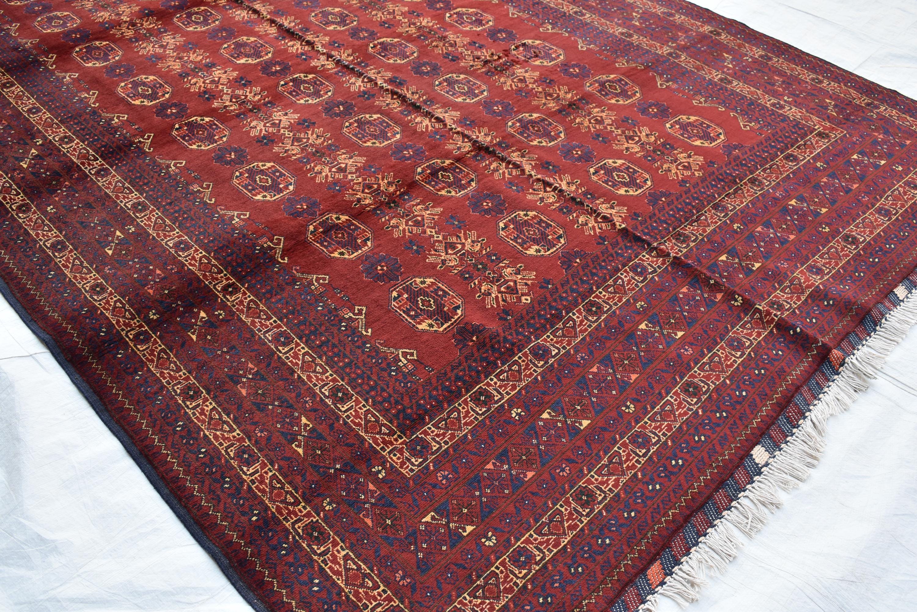 Waziri Vintage Handmade Afghan Carpet 9.11 x 6.9 ft – Natural Wool Rug with Traditional Patterns, Living room Rug, Bedroom Rug