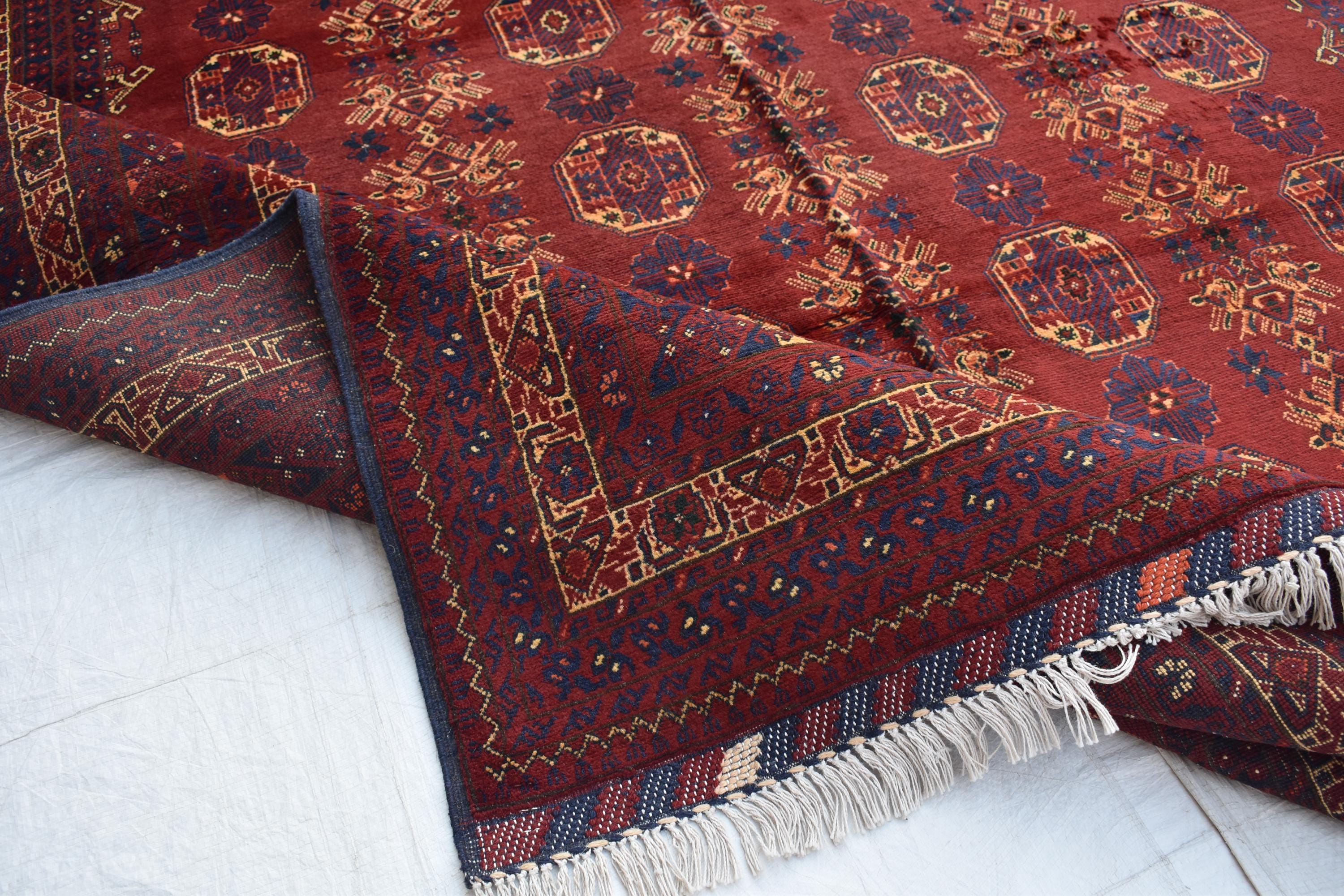 Waziri Vintage Handmade Afghan Carpet 9.11 x 6.9 ft – Natural Wool Rug with Traditional Patterns, Living room Rug, Bedroom Rug