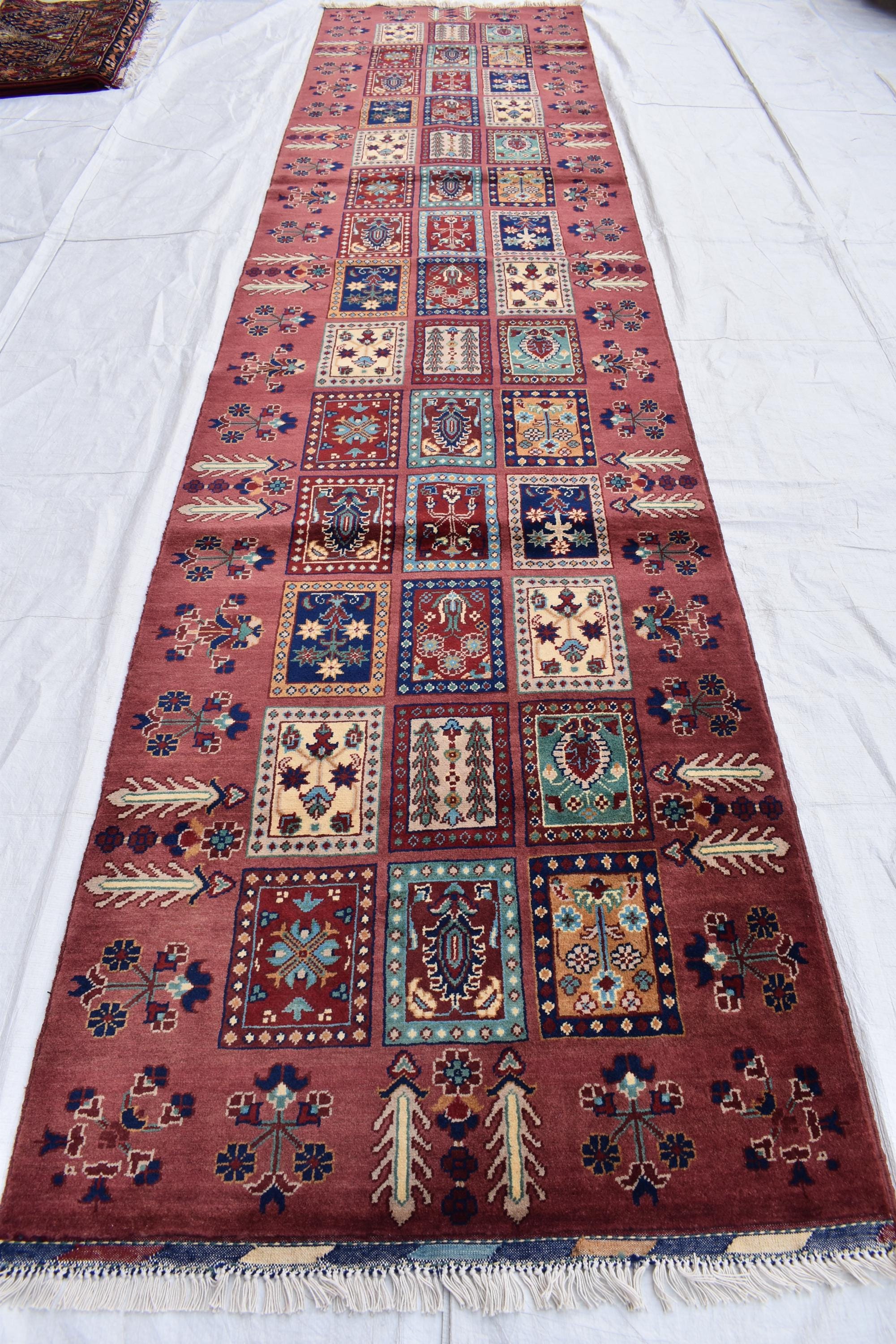 Handmade Maranus Runner Rug - 13x3 ft | Elegant Afghan Carpet for Hallways, Entryways, Narrow Rug, Handmade Runner