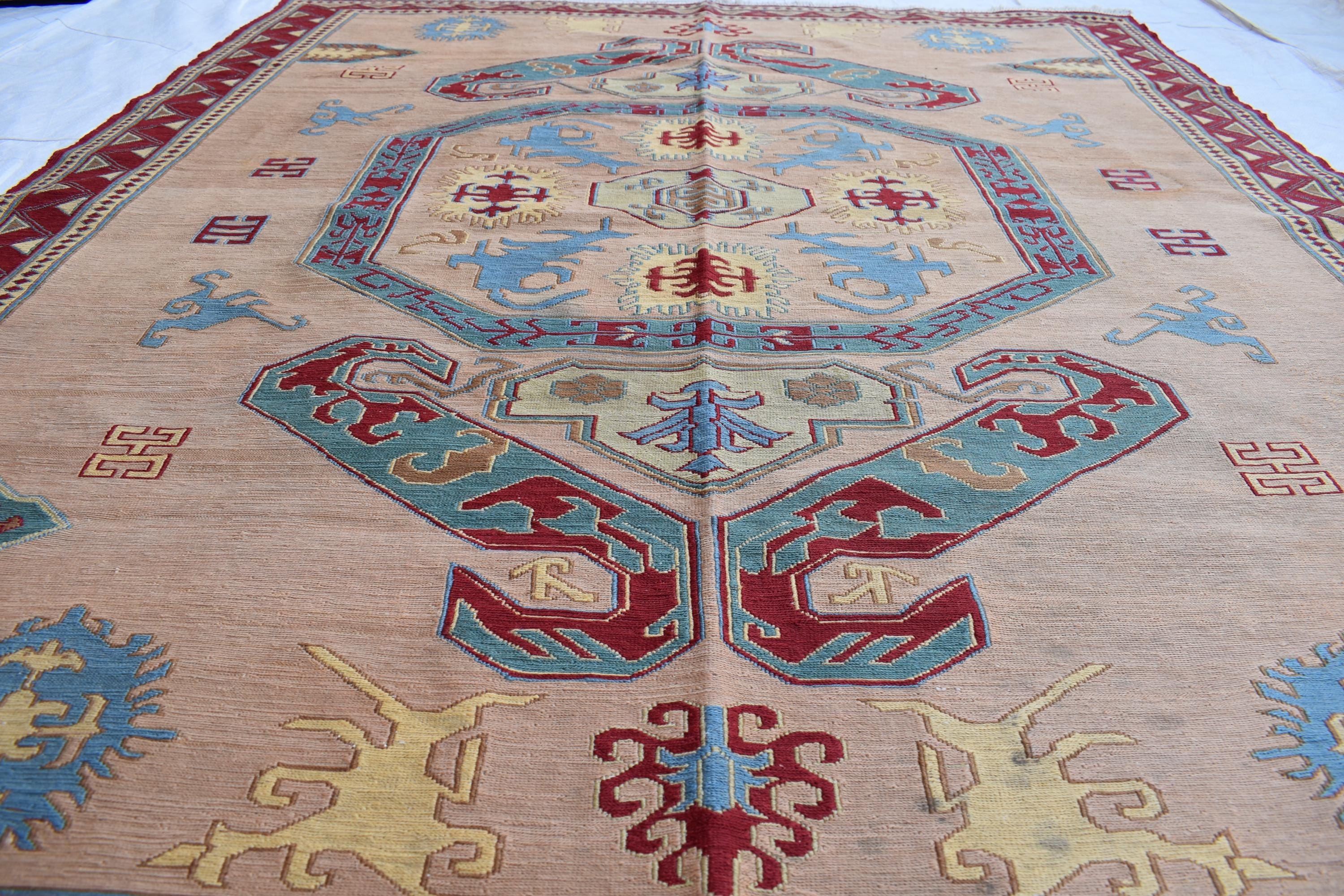 6x7 Vintage SUMAK GILAM | Handwoven Afghan Kilim Rug for Living Spaces | Boho Home Decor, Rug for Living Room, Bedroom Rug, 6.7x5.7 ft