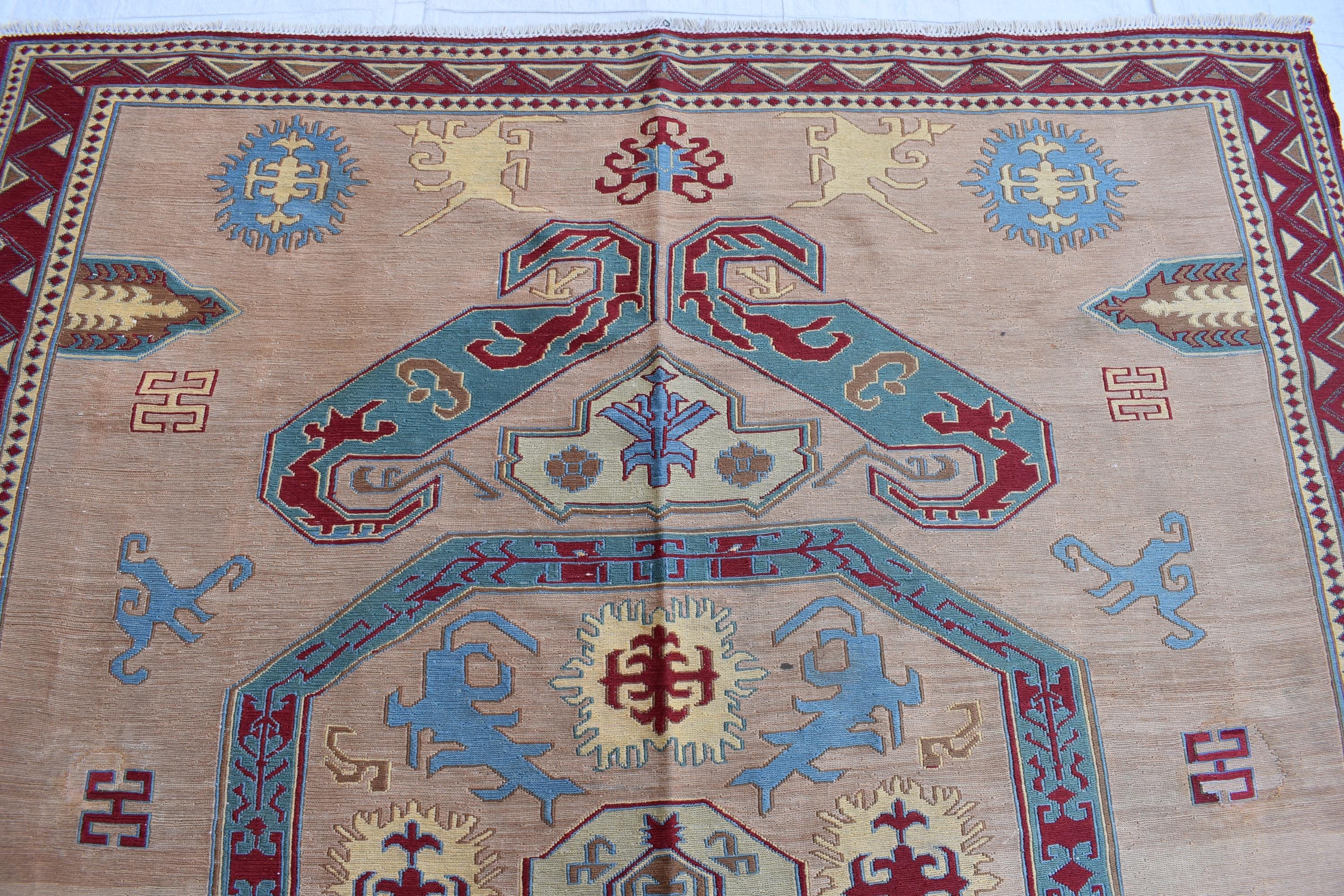 6x7 Vintage SUMAK GILAM | Handwoven Afghan Kilim Rug for Living Spaces | Boho Home Decor, Rug for Living Room, Bedroom Rug, 6.7x5.7 ft
