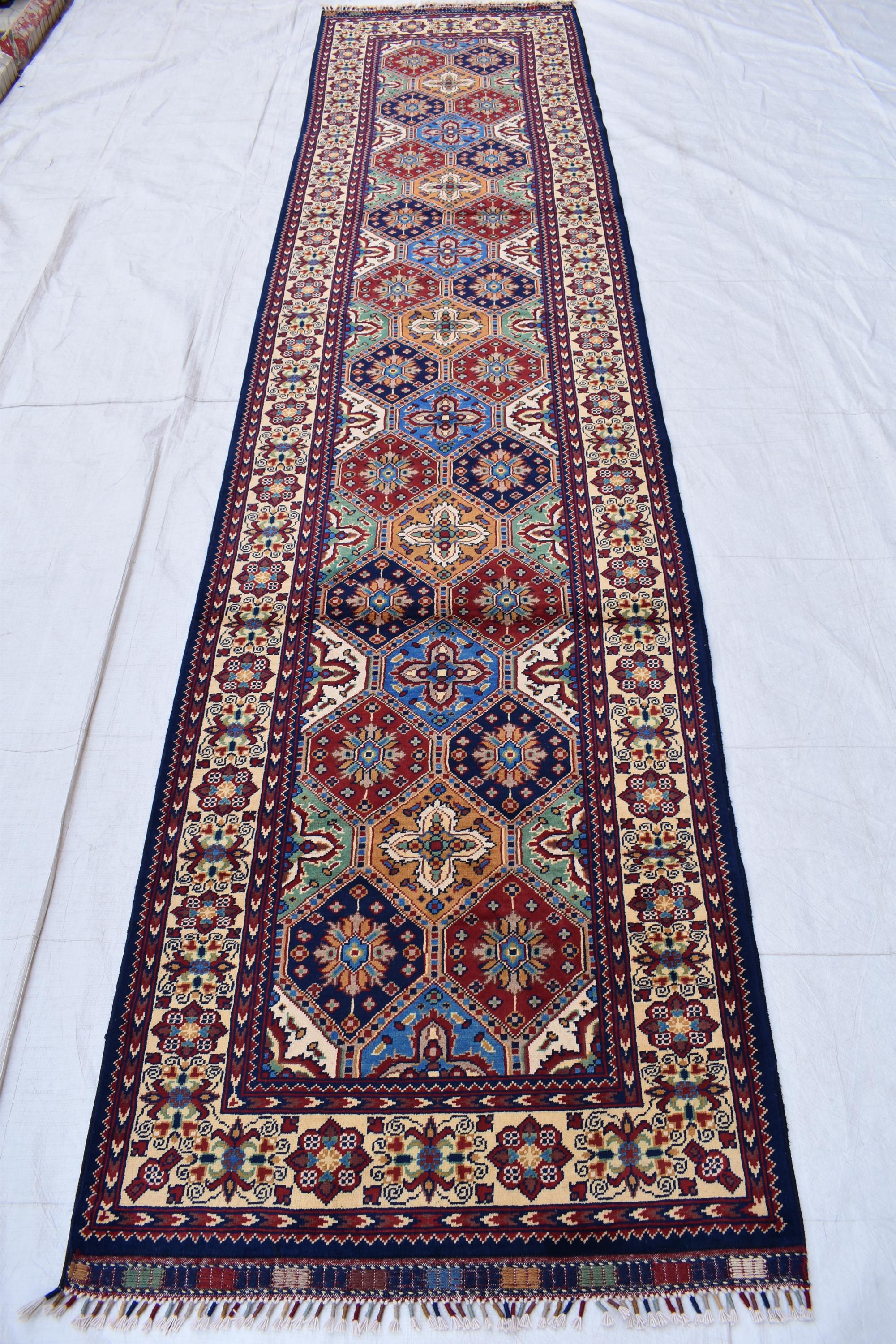 Handwoven Kashi Runner Rug - 13x3 ft | Authentic Afghan Carpet for Hallway, Traditional tribal runner, Entryway Rug, Rustic Hallway Rug