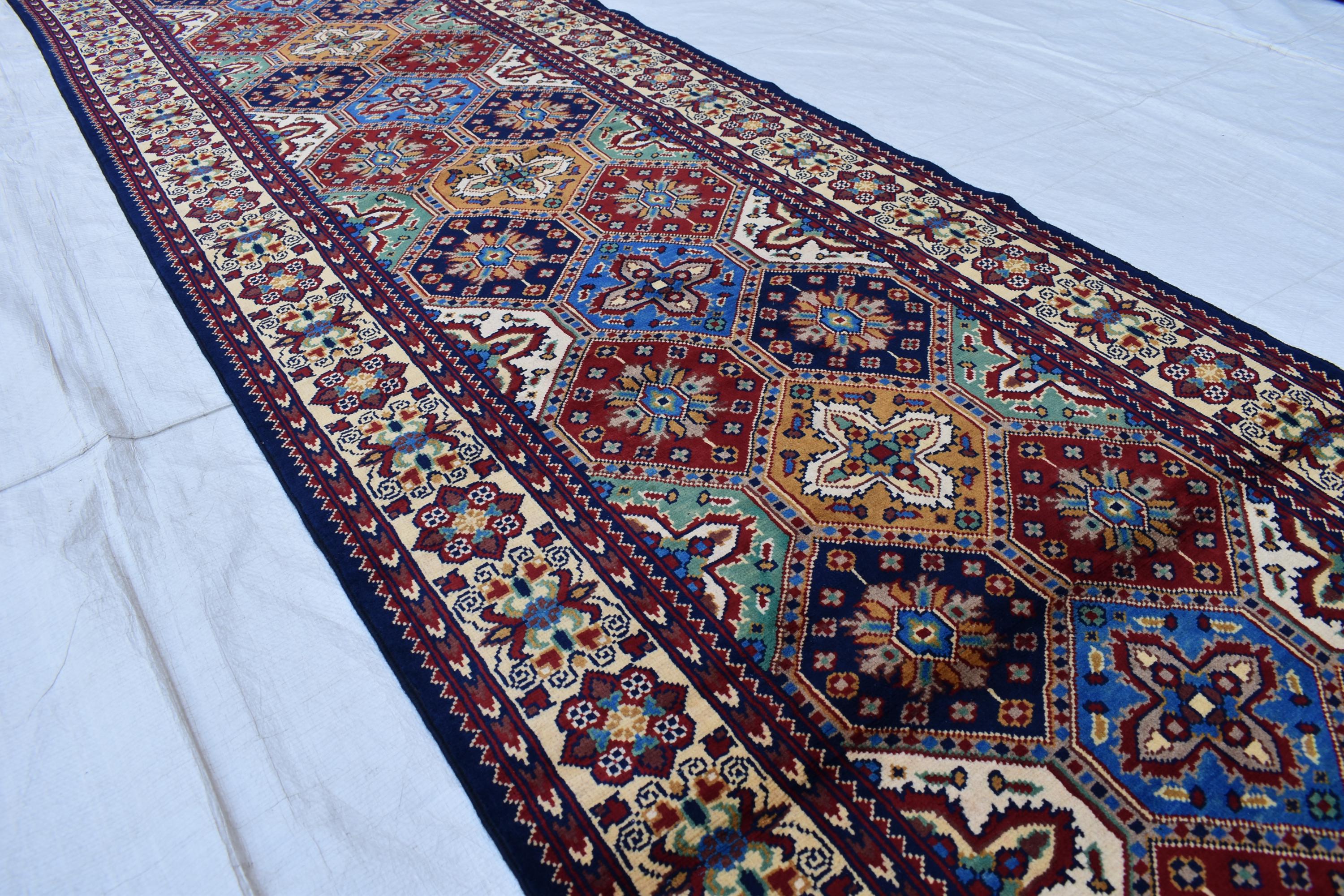 Handwoven Kashi Runner Rug - 13x3 ft | Authentic Afghan Carpet for Hallway, Traditional tribal runner, Entryway Rug, Rustic Hallway Rug