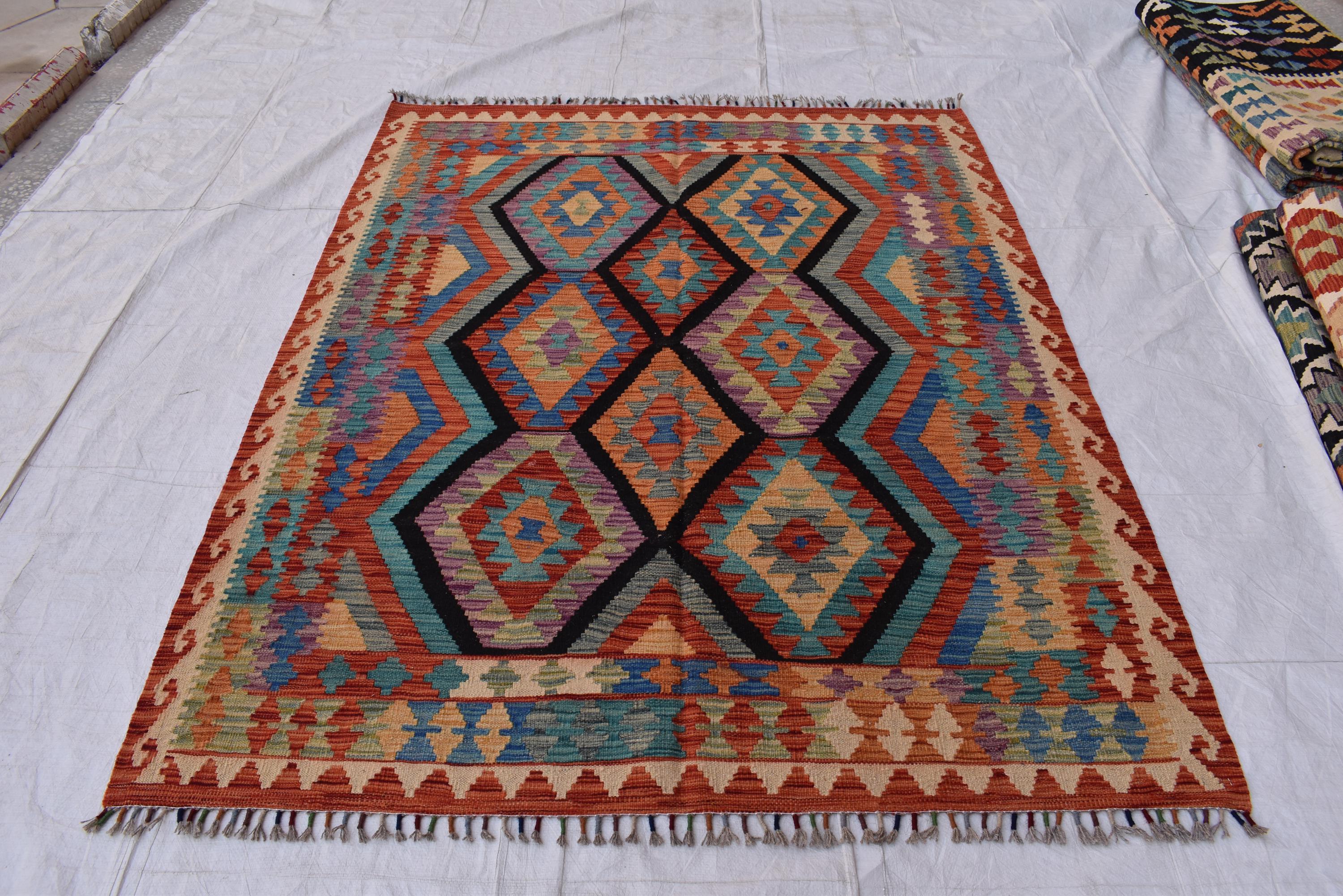 Beautiful Tribal Vintage Gilam - 6.9x5.2 ft | Handwoven Afghan Kilim Rug for Classic Decor