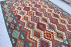 Vintage Tribal Afghan Kilim - 9.7 x 6.8 ft | Handwoven Wool Rug with Authentic Boho Design | Living Room Rug | Farm House Rug