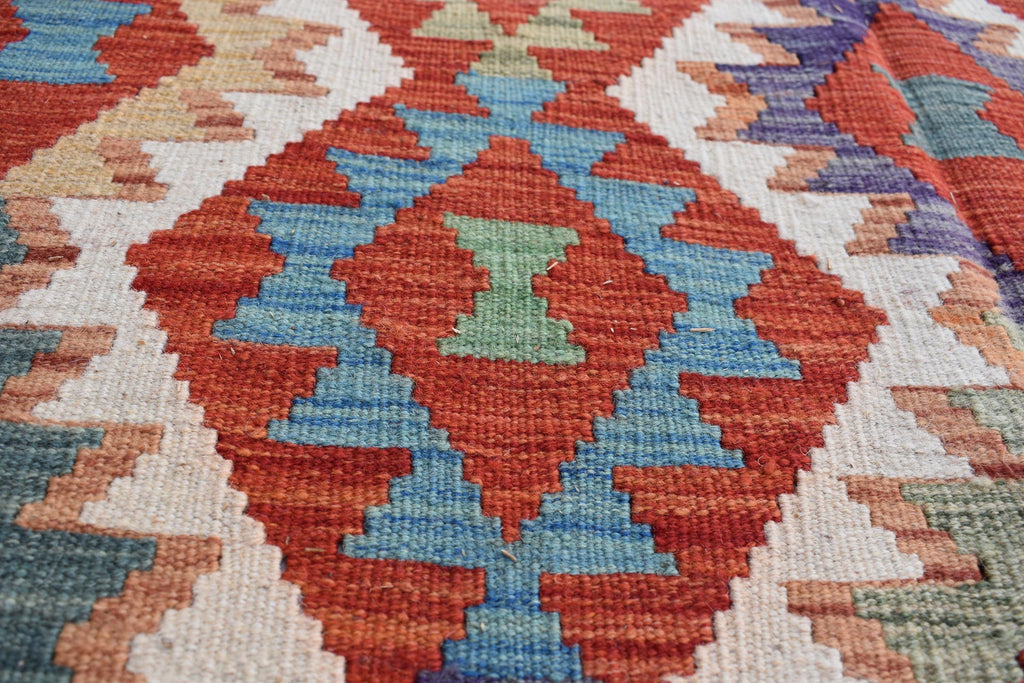 Vintage Tribal Afghan Kilim - 9.7 x 6.8 ft | Handwoven Wool Rug with Authentic Boho Design | Living Room Rug | Farm House Rug
