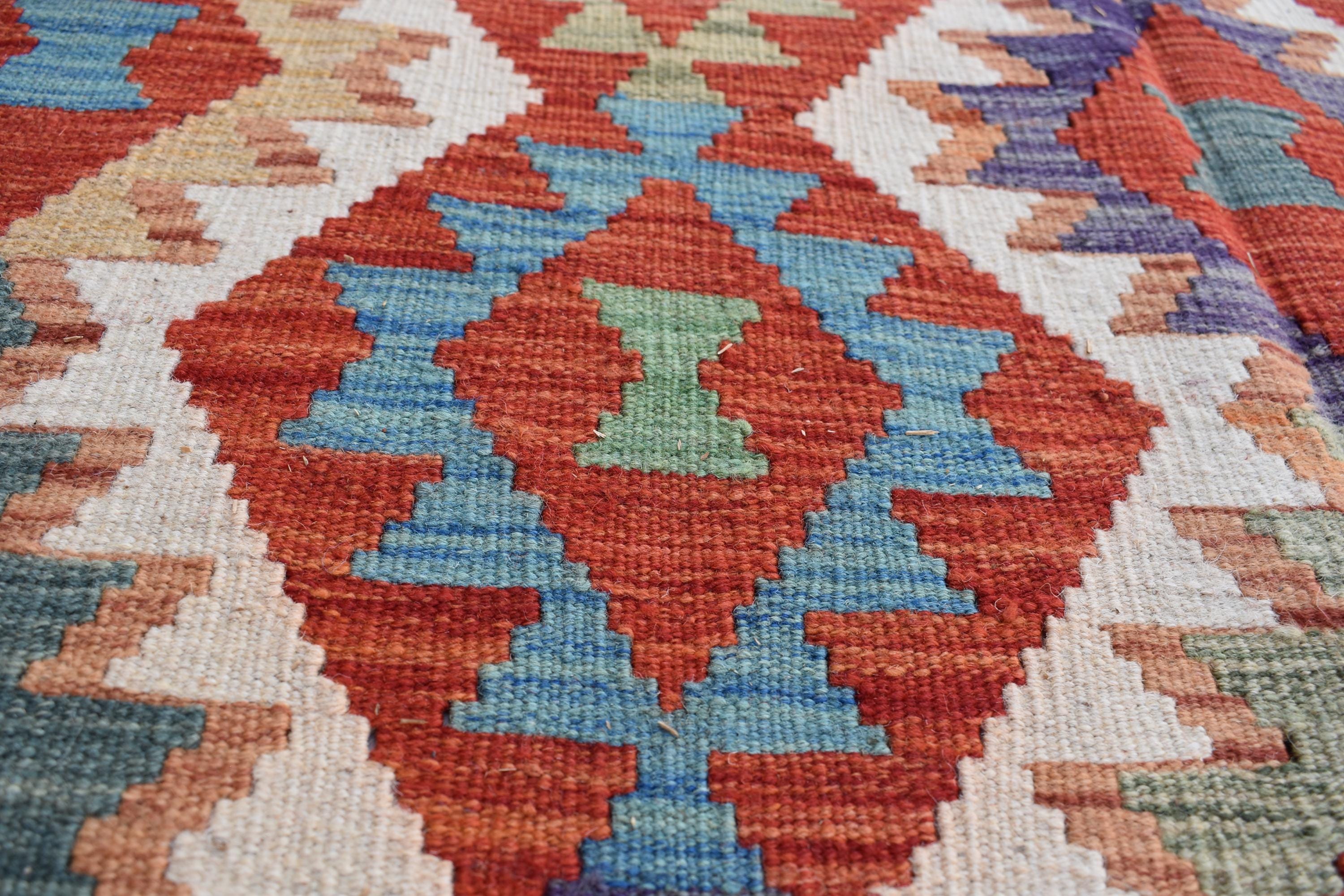 Vintage Tribal Afghan Kilim - 9.7 x 6.8 ft | Handwoven Wool Rug with Authentic Boho Design | Living Room Rug | Farm House Rug