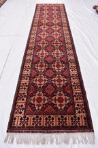 Tribal Yousafi Runner Rug - 12.9 x 3 ft | Handwoven Afghan Wool Carpet with Geometric Patterns | Hallway Runner | Entryway Rug