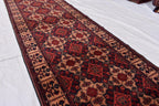Tribal Yousafi Runner Rug - 12.9 x 3 ft | Handwoven Afghan Wool Carpet with Geometric Patterns | Hallway Runner | Entryway Rug