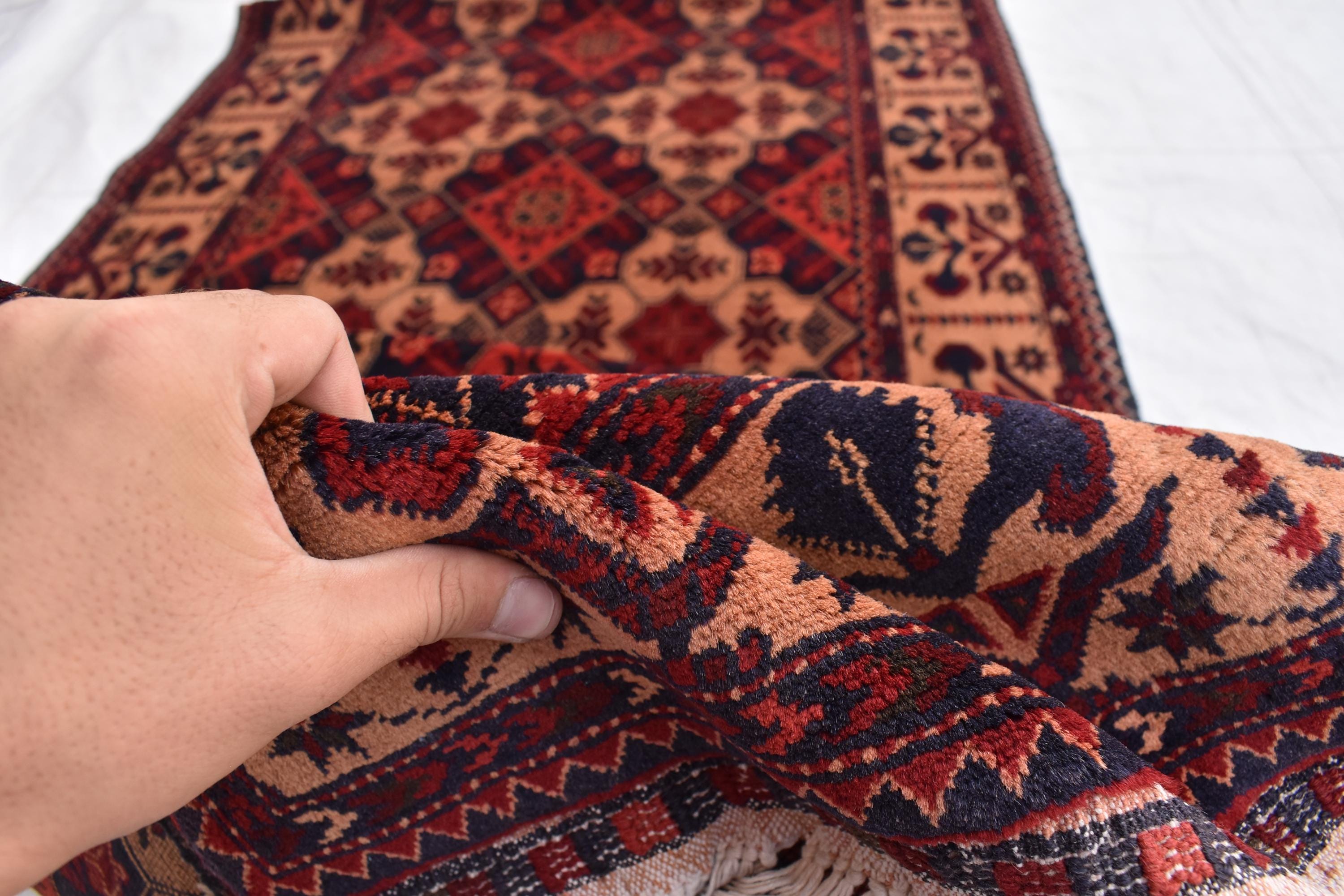 Tribal Yousafi Runner Rug - 12.9 x 3 ft | Handwoven Afghan Wool Carpet with Geometric Patterns | Hallway Runner | Entryway Rug