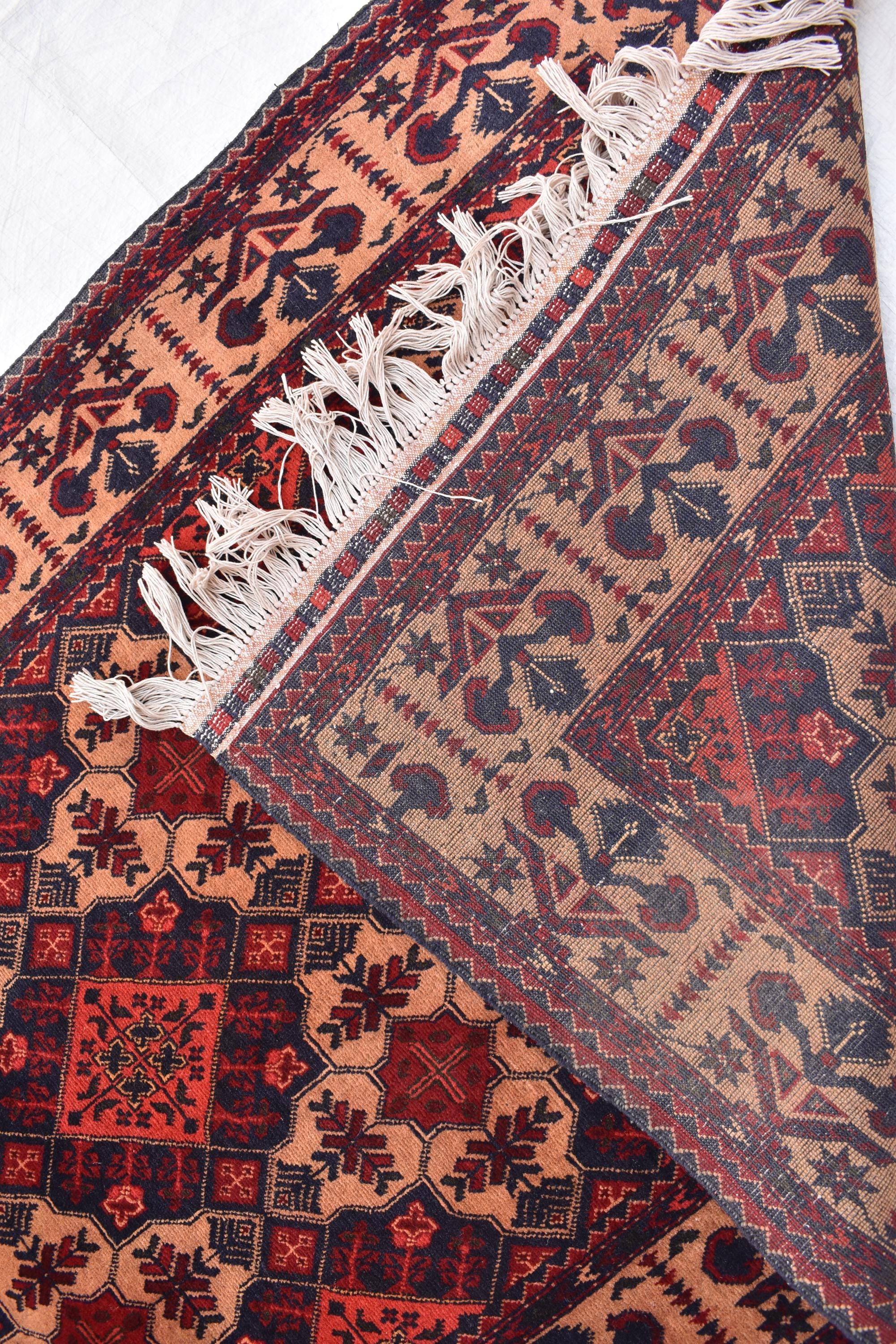 Tribal Yousafi Runner Rug - 12.9 x 3 ft | Handwoven Afghan Wool Carpet with Geometric Patterns | Hallway Runner | Entryway Rug