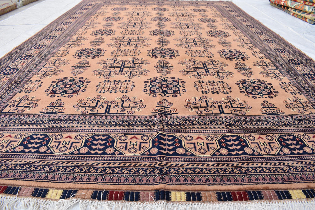Gorgeous Bukhara Handmade Carpet - 10.2 x 6.7 ft | Authentic Afghan Wool Rug with Traditional Design | Living Room Rug | Office Rug