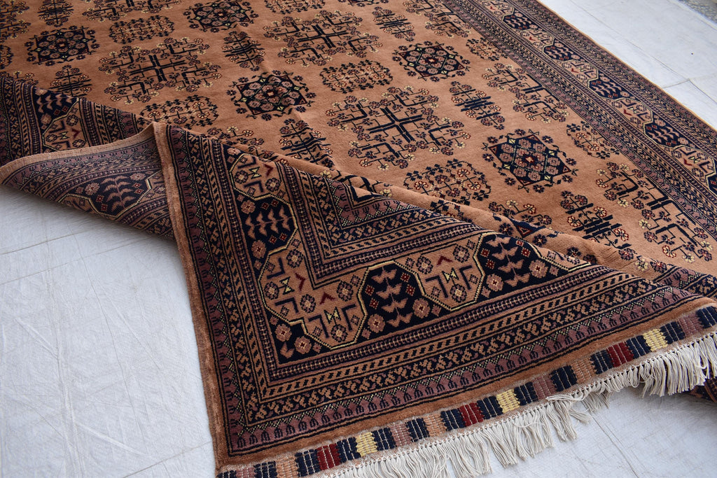 Gorgeous Bukhara Handmade Carpet - 10.2 x 6.7 ft | Authentic Afghan Wool Rug with Traditional Design | Living Room Rug | Office Rug