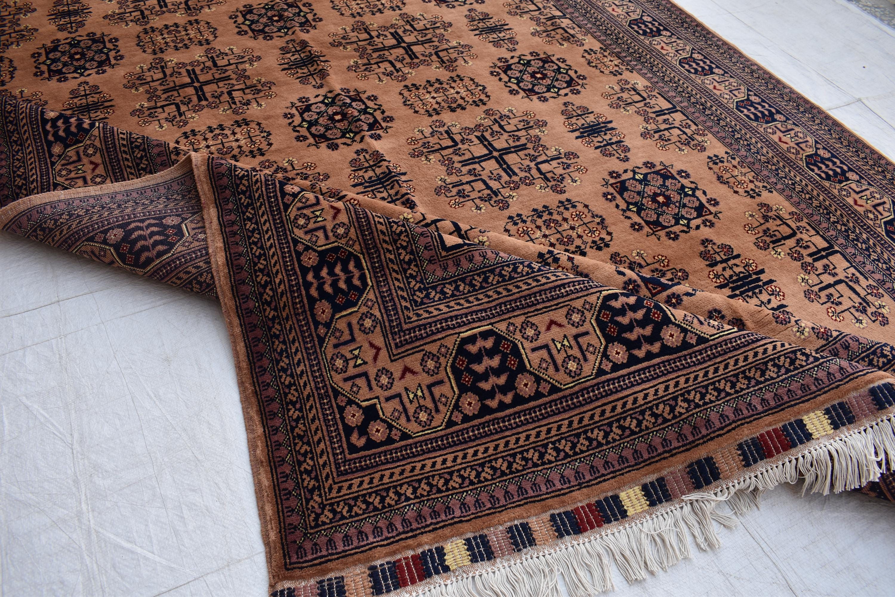Gorgeous Bukhara Handmade Carpet - 10.2 x 6.7 ft | Authentic Afghan Wool Rug with Traditional Design | Living Room Rug | Office Rug