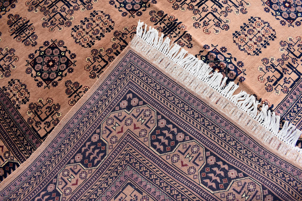Gorgeous Bukhara Handmade Carpet - 10.2 x 6.7 ft | Authentic Afghan Wool Rug with Traditional Design | Living Room Rug | Office Rug