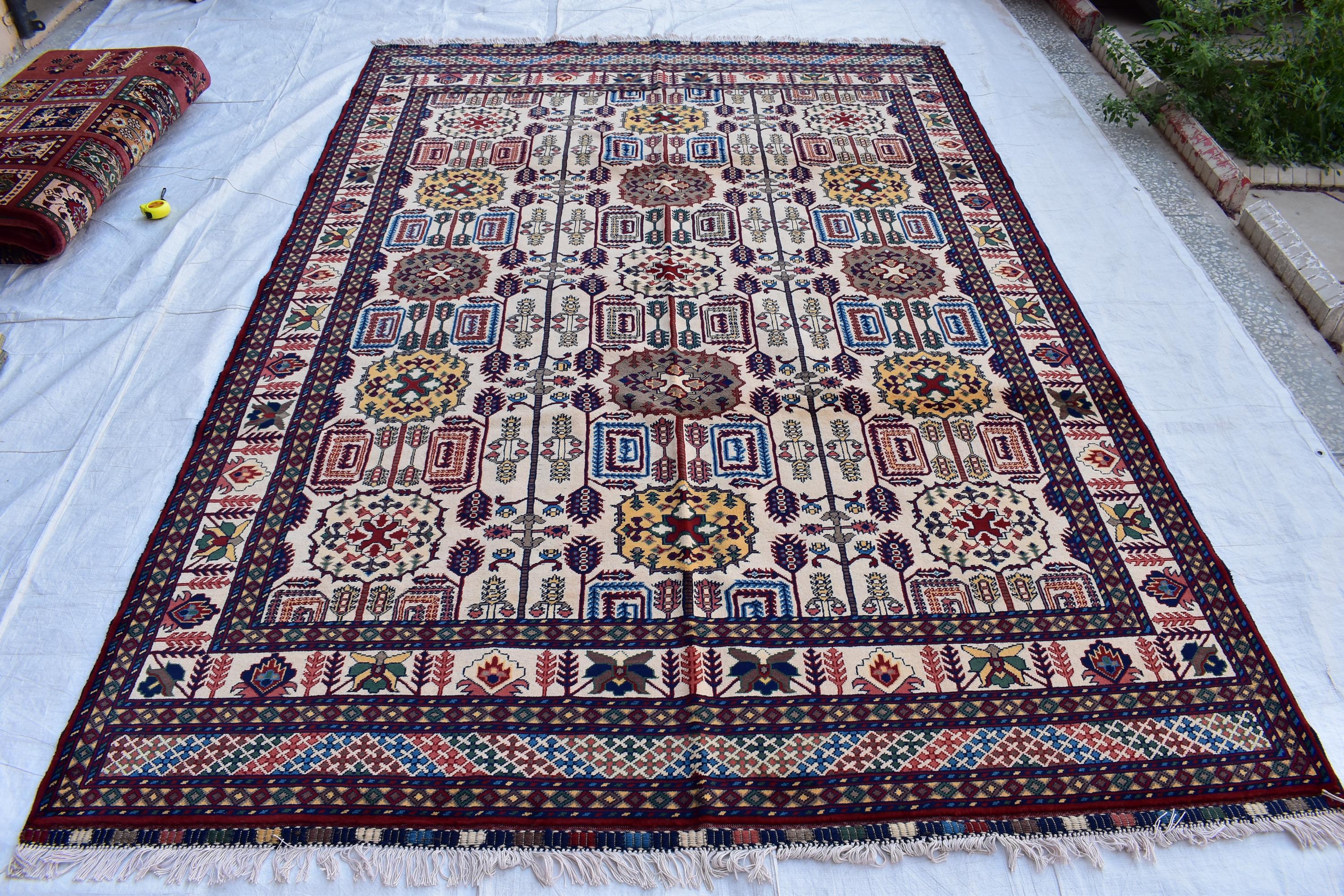 Traditional Bukhara Afghan Carpet – 10.1x6.10 ft – Handwoven Wool Rug | Living Room Rug | Bedroom Rug | Boho Home Decor