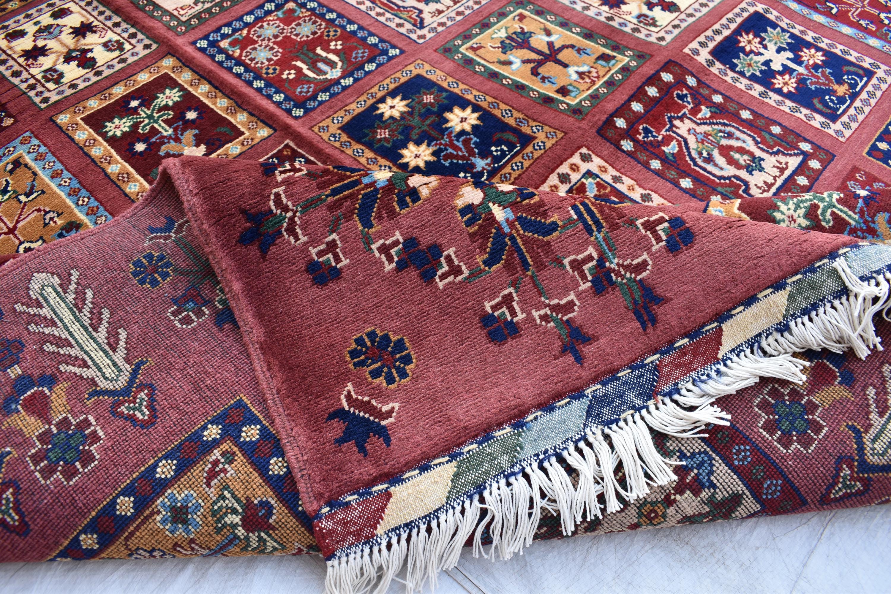 Handmade Afghan Tribal Rug – Geometric Patchwork Design – 10.6 x 6.10 ft – Vibrant Wool CarpetAyni | Living Room Rug