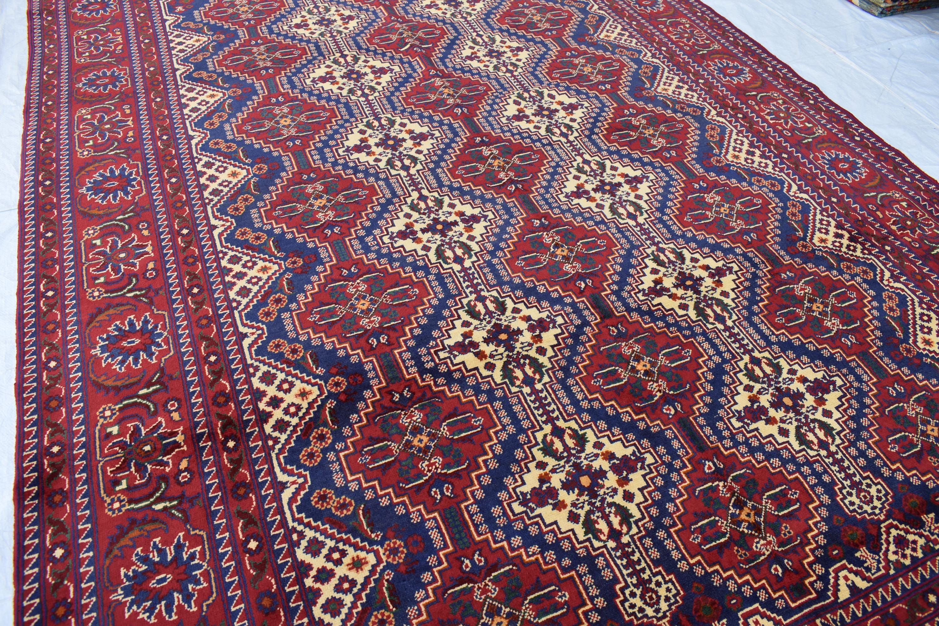 Handwoven Yousafi Tribal Afghan Carpet – 10 x 6.7 ft – Authentic Wool Rug with Traditional Motifs