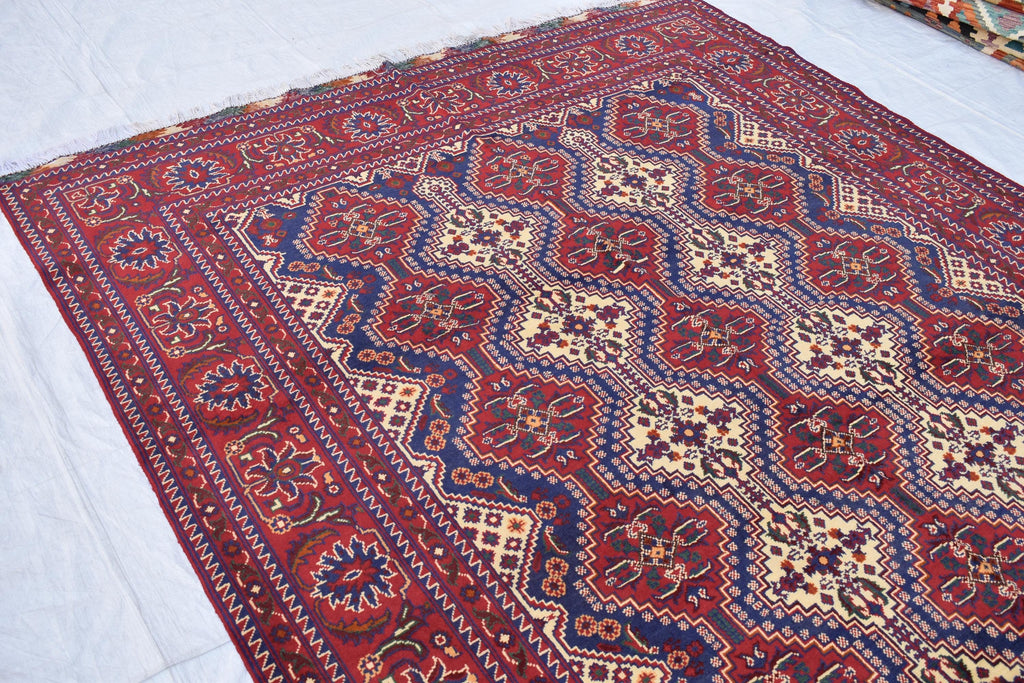 Handwoven Yousafi Tribal Afghan Carpet – 10 x 6.7 ft – Authentic Wool Rug with Traditional Motifs
