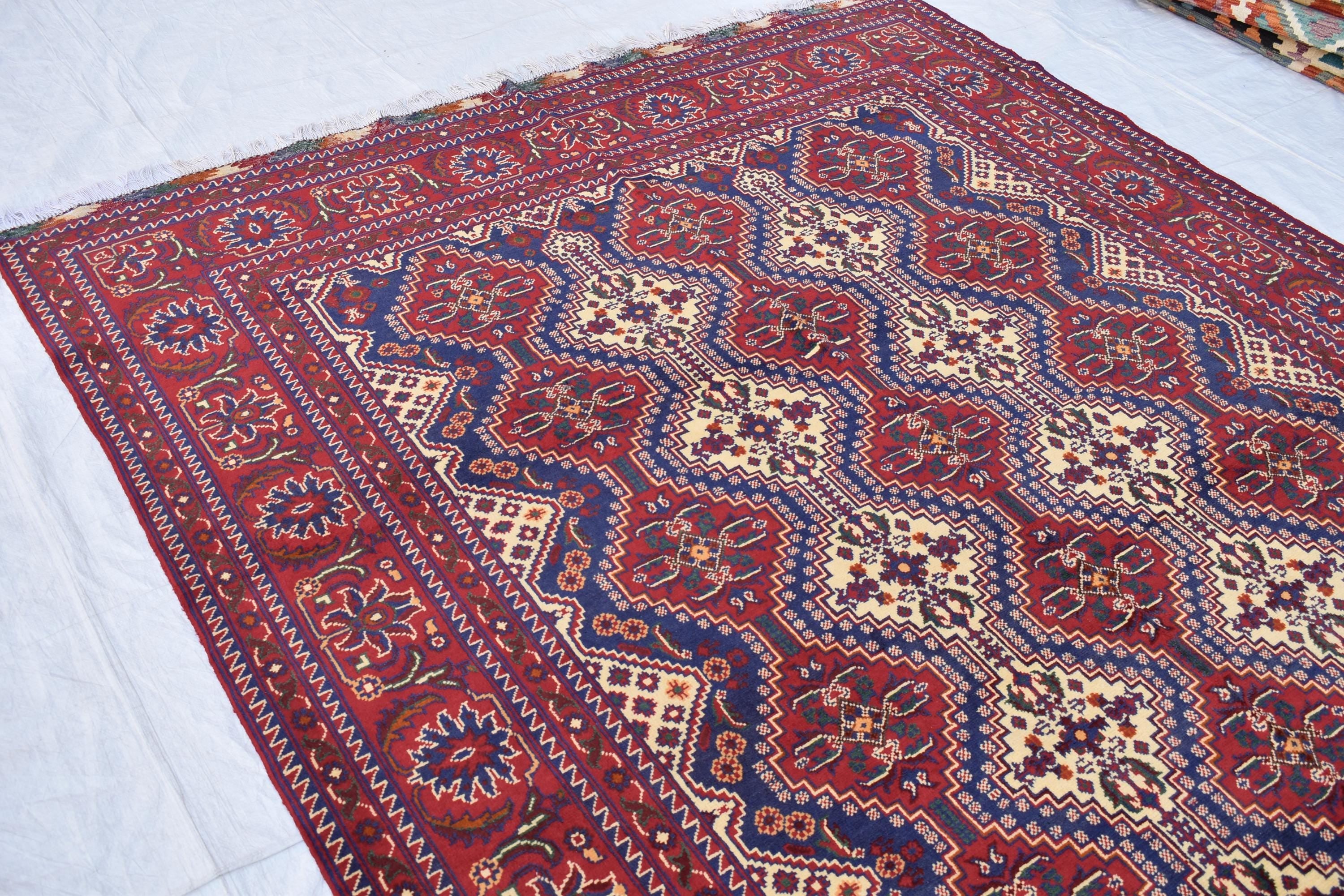 Handwoven Yousafi Tribal Afghan Carpet – 10 x 6.7 ft – Authentic Wool Rug with Traditional Motifs