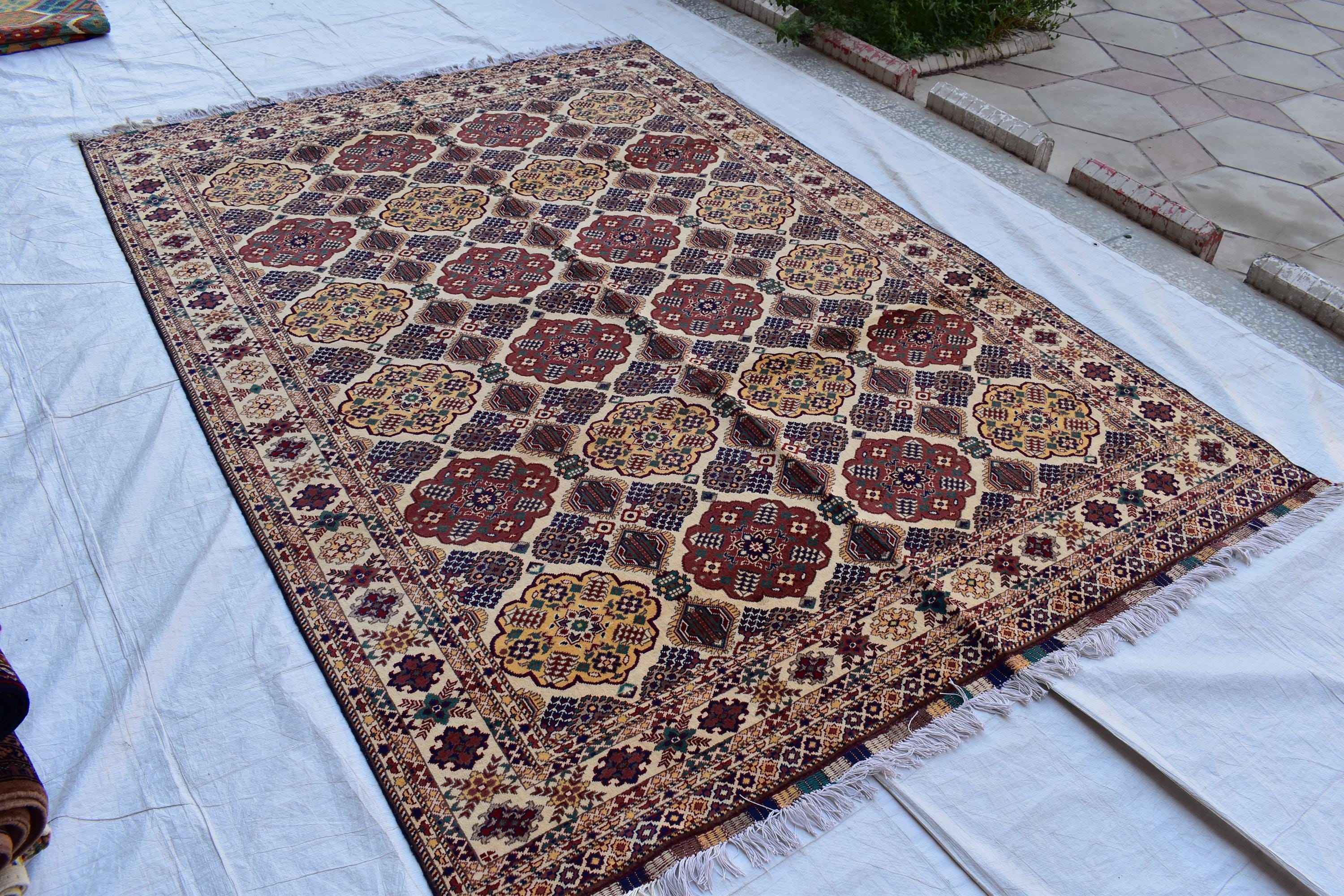 Handmade Baghdadi Carpet - 9.6 x 6.8 ft | Traditional Afghan Design with Intricate Patterns and Rich Colors