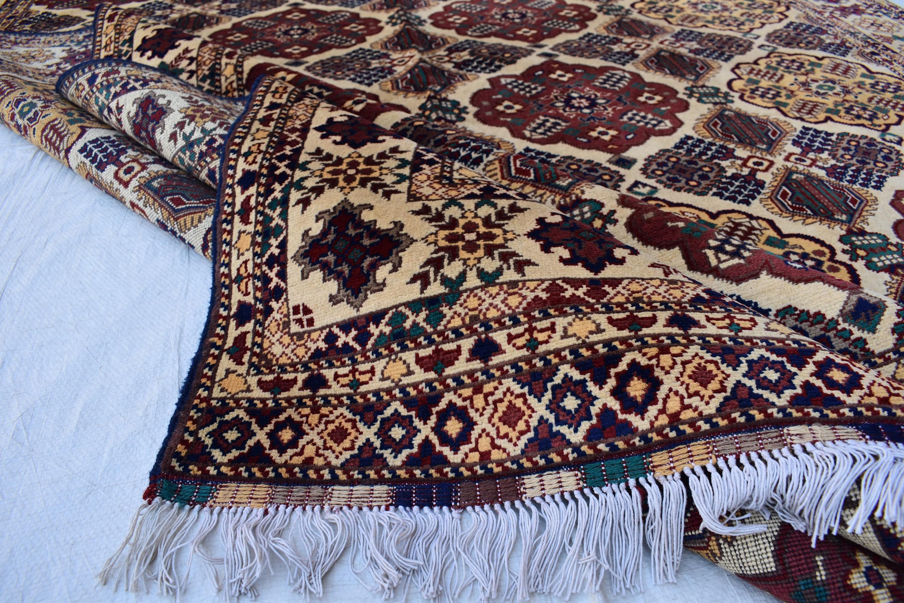 Handmade Baghdadi Carpet - 9.6 x 6.8 ft | Traditional Afghan Design with Intricate Patterns and Rich Colors