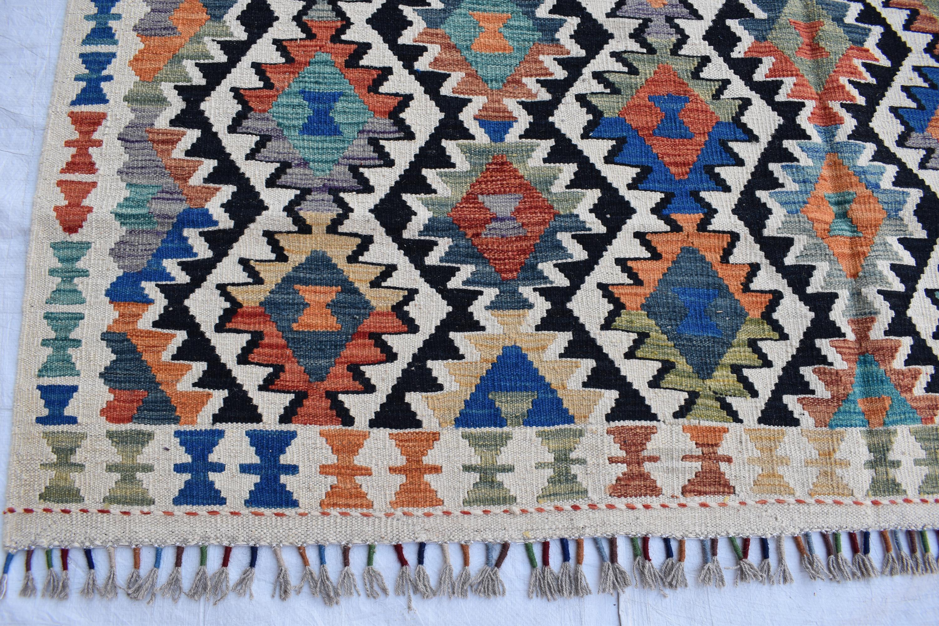 Traditional Tribal Gilam Rug - 9.5 x 6.7 ft | Authentic Handwoven Afghan Design with Rich Patterns | Farm House Rug