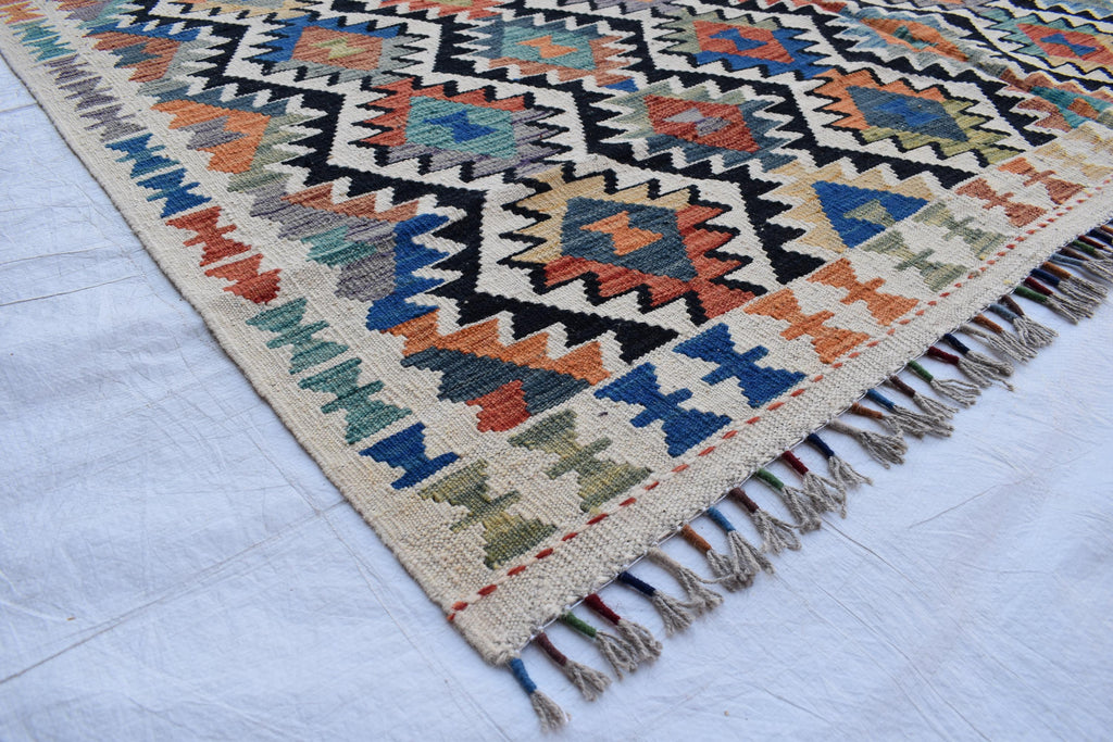 Traditional Tribal Gilam Rug - 9.5 x 6.7 ft | Authentic Handwoven Afghan Design with Rich Patterns | Farm House Rug