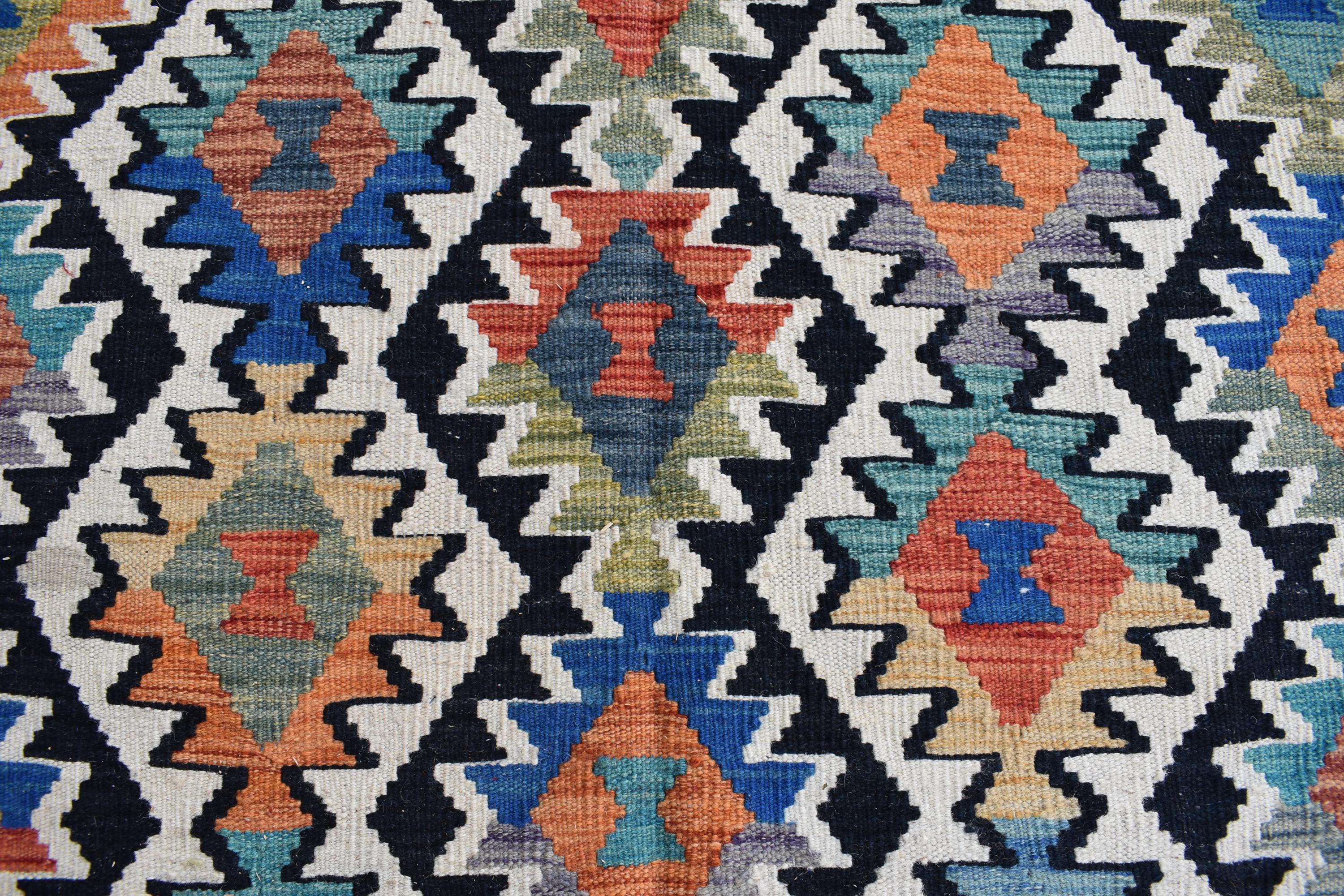 Traditional Tribal Gilam Rug - 9.5 x 6.7 ft | Authentic Handwoven Afghan Design with Rich Patterns | Farm House Rug