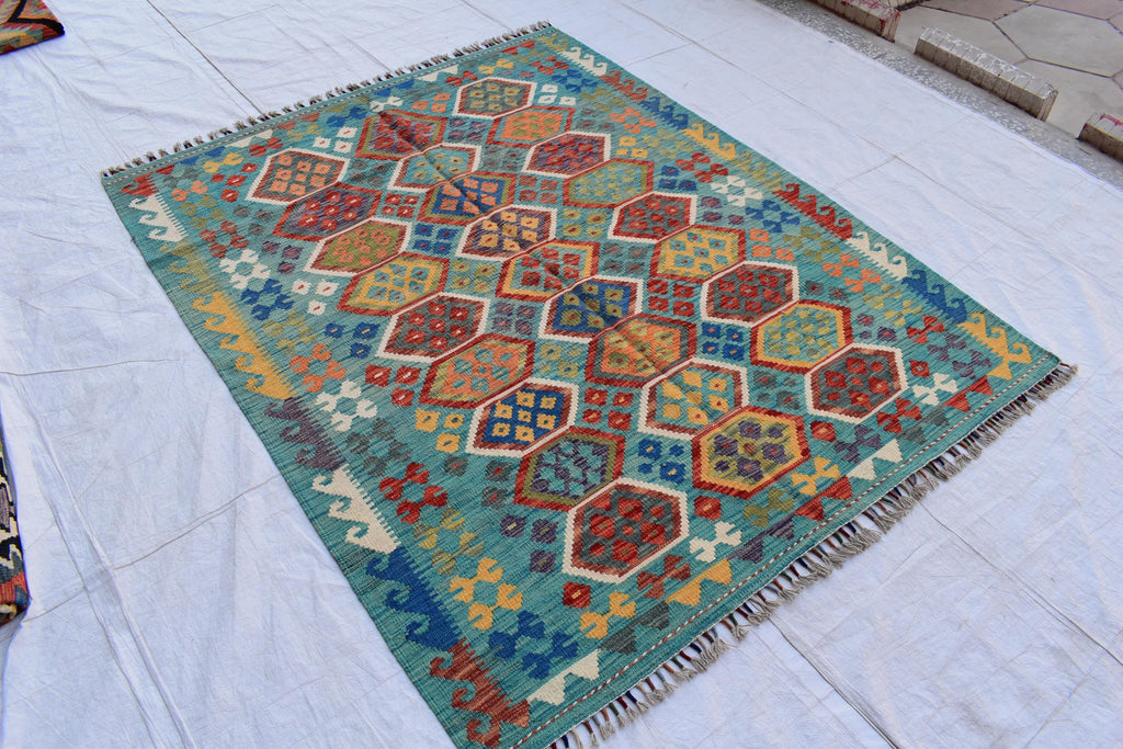 Authentic Chobi Beljik Gilam Afghan Handmade Carpet – 6.7x5.3 ft Rug, Luxurious Wool Weaving | Farm House Rug | Living Room Rug