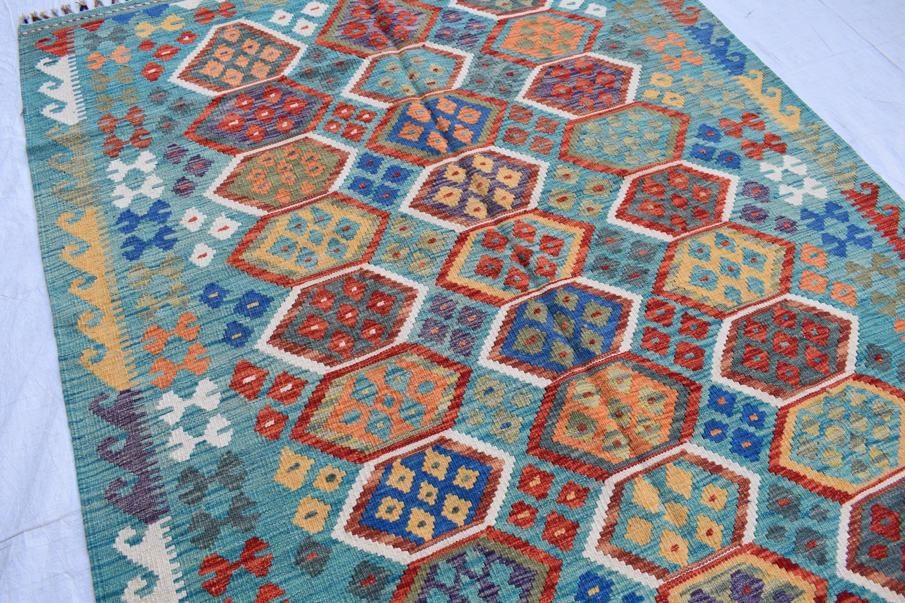 Authentic Chobi Beljik Gilam Afghan Handmade Carpet – 6.7x5.3 ft Rug, Luxurious Wool Weaving | Farm House Rug | Living Room Rug