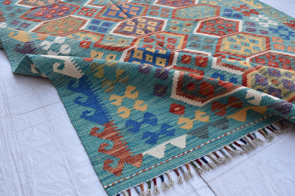 Authentic Chobi Beljik Gilam Afghan Handmade Carpet – 6.7x5.3 ft Rug, Luxurious Wool Weaving | Farm House Rug | Living Room Rug