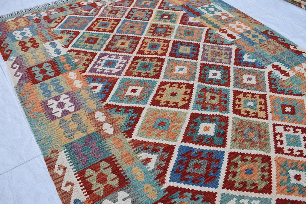 Handwoven Tribal Tradition Afghan Gilam – 9.8x6.9 ft Wool Rug, Authentic Nomadic Design | Farm House Rug | Living Room Rug