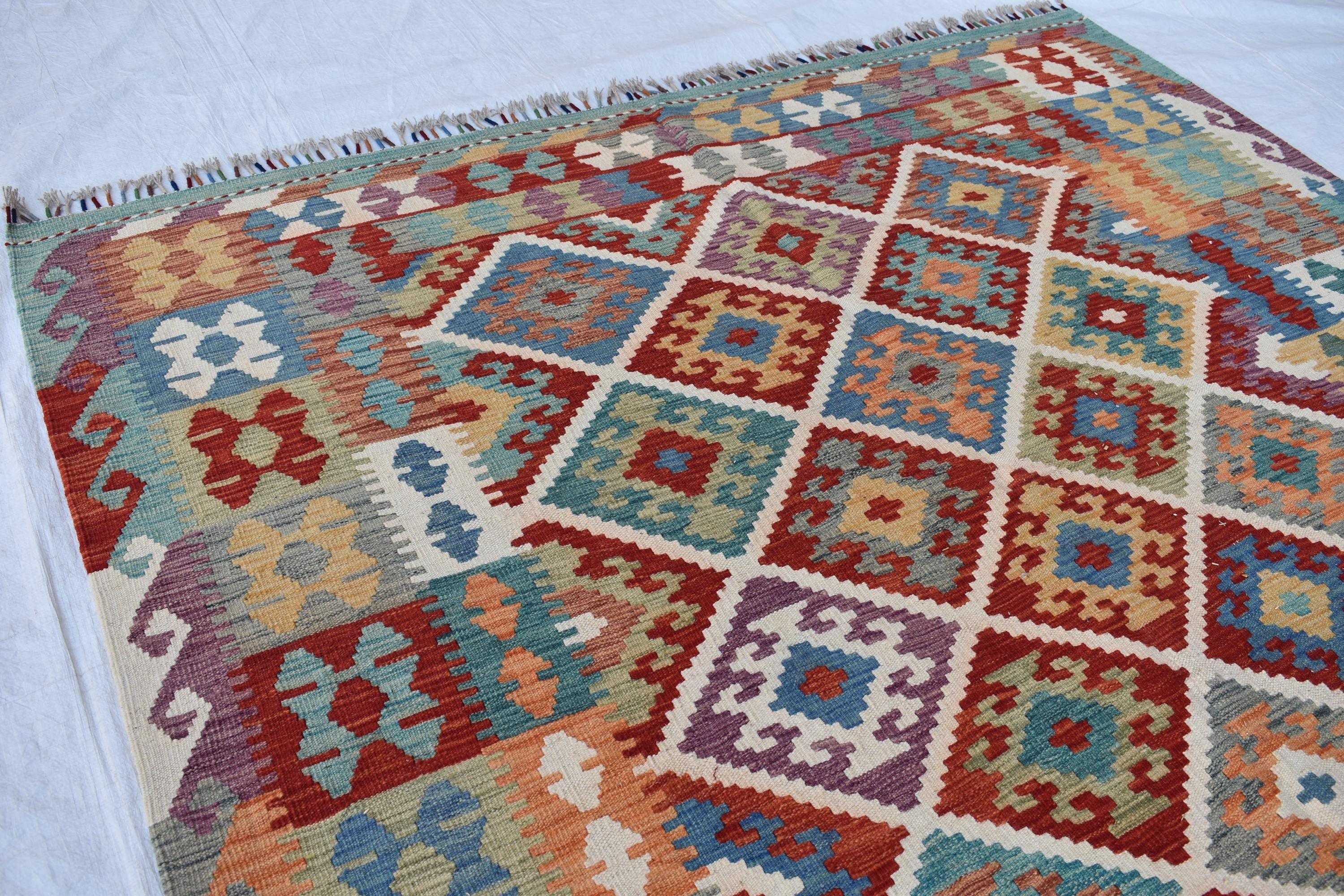 Handwoven Tribal Tradition Afghan Gilam – 9.8x6.9 ft Wool Rug, Authentic Nomadic Design | Farm House Rug | Living Room Rug