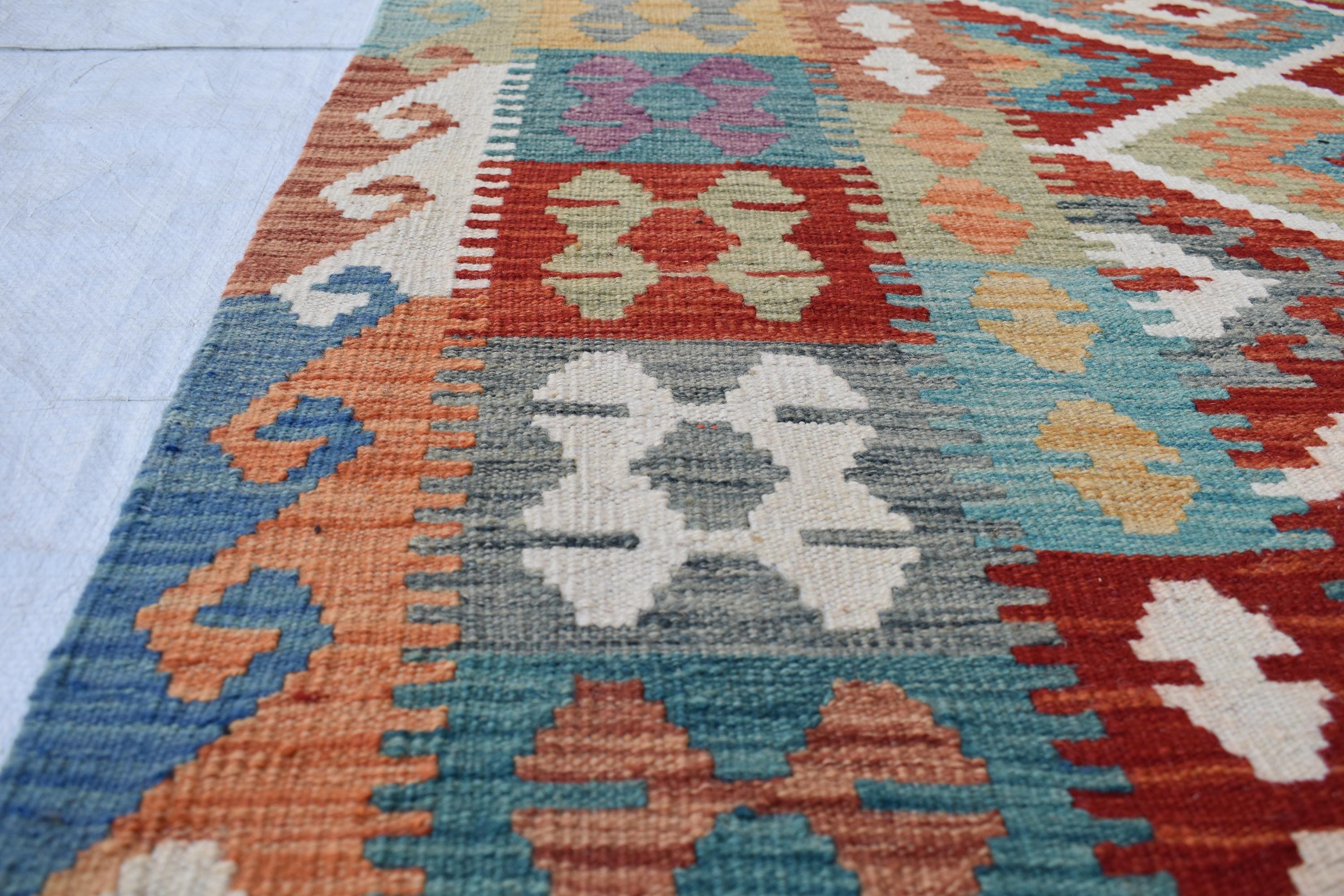 Handwoven Tribal Tradition Afghan Gilam – 9.8x6.9 ft Wool Rug, Authentic Nomadic Design | Farm House Rug | Living Room Rug