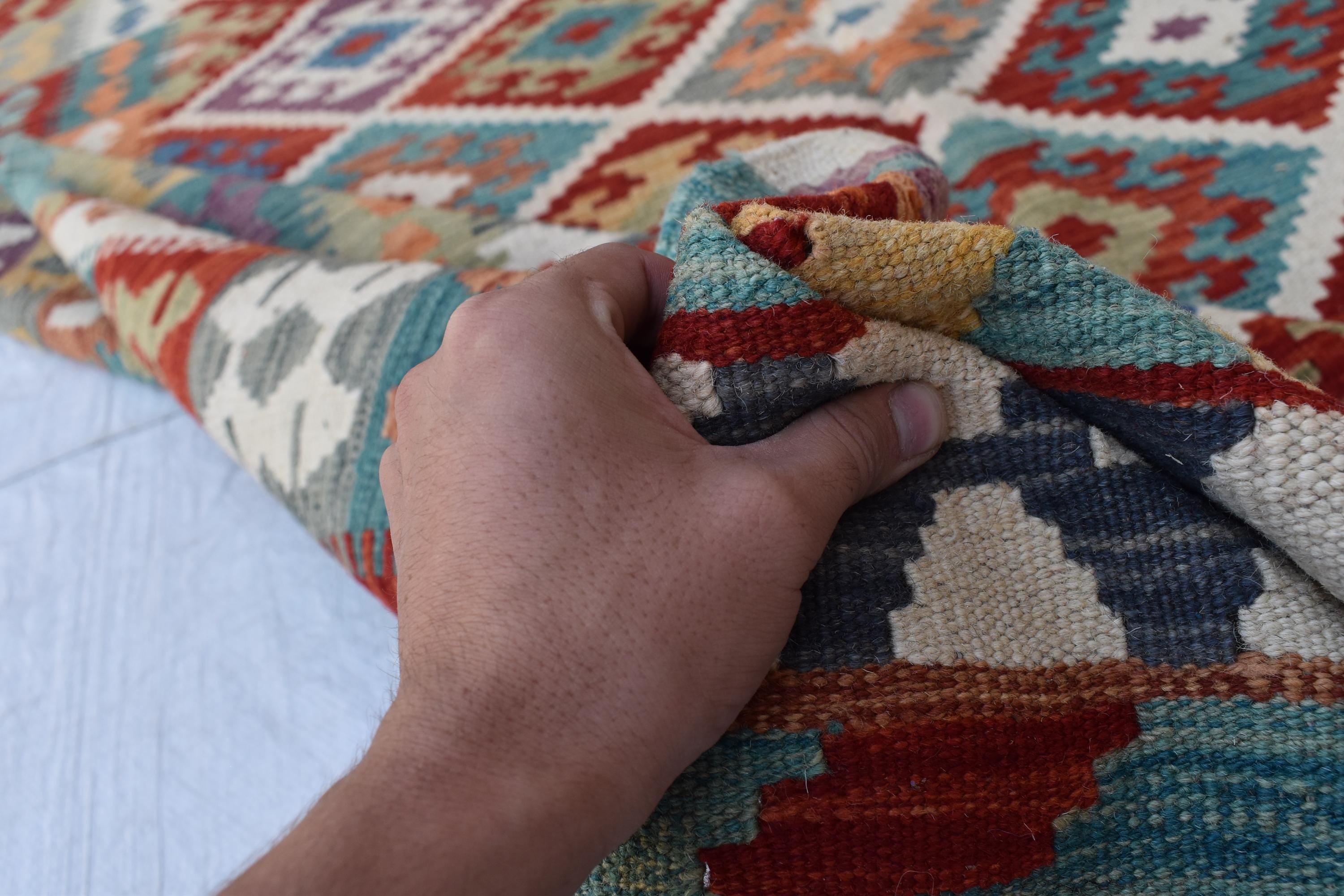 Handwoven Tribal Tradition Afghan Gilam – 9.8x6.9 ft Wool Rug, Authentic Nomadic Design | Farm House Rug | Living Room Rug