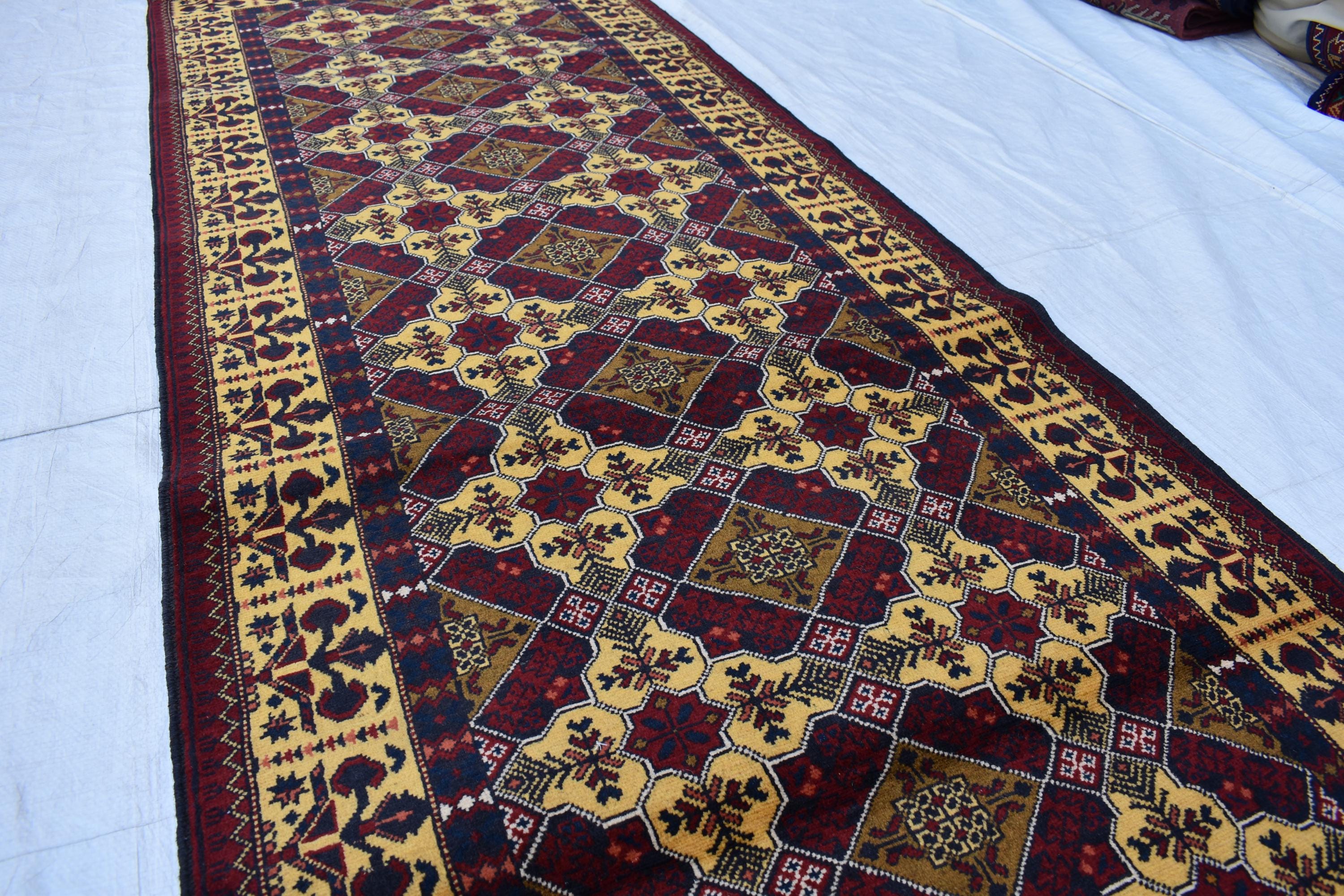 Elegant Yousafi Handmade Runner – 9.11x3 ft, Authentic Afghan Wool Rug with Timeless Design, Unique Entryway Decor, Ideal for Hallway