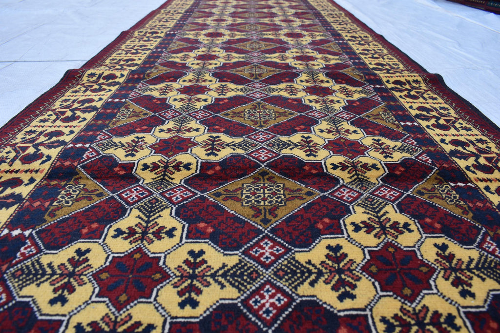 Elegant Yousafi Handmade Runner – 9.11x3 ft, Authentic Afghan Wool Rug with Timeless Design, Unique Entryway Decor, Ideal for Hallway
