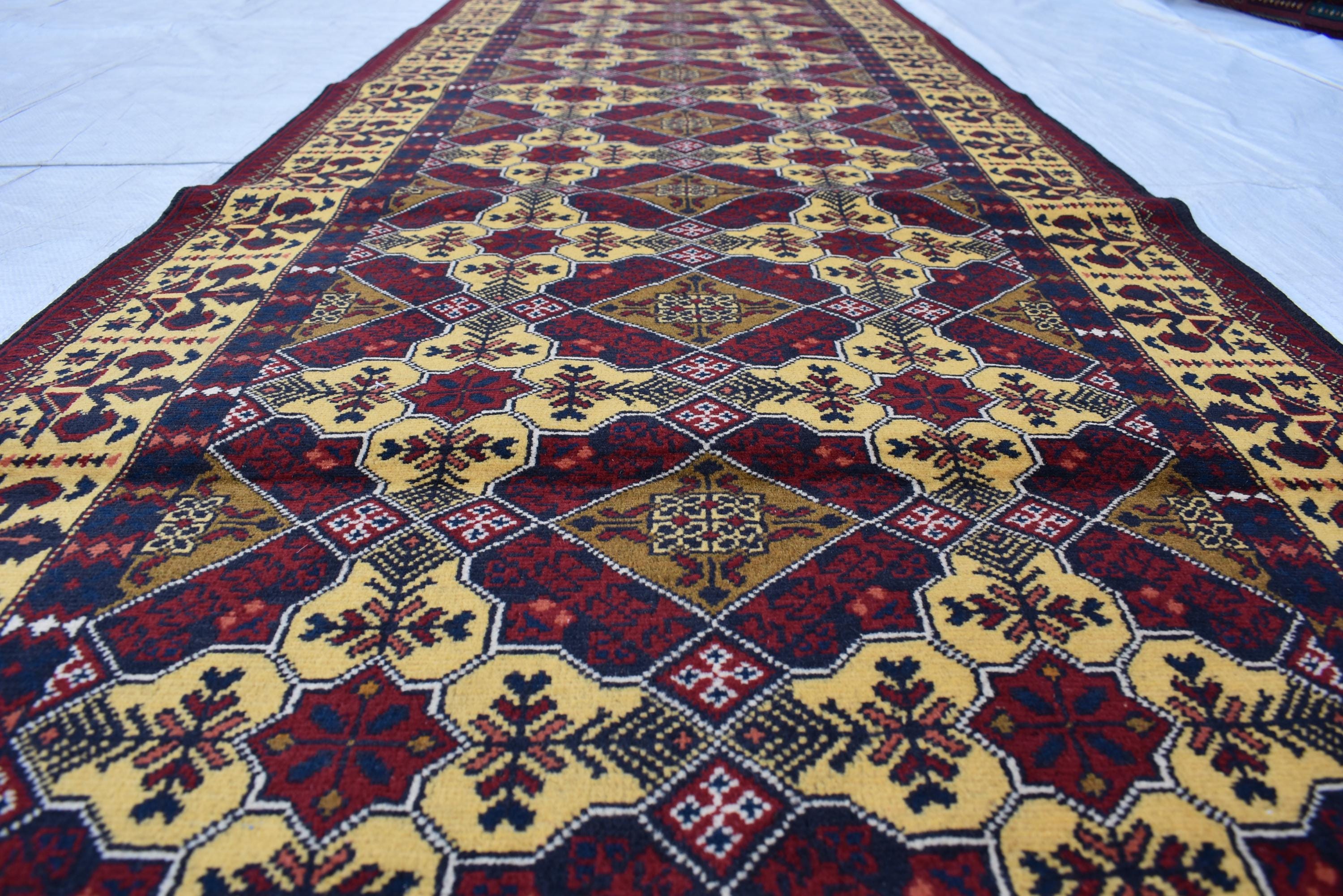 Elegant Yousafi Handmade Runner – 9.11x3 ft, Authentic Afghan Wool Rug with Timeless Design, Unique Entryway Decor, Ideal for Hallway