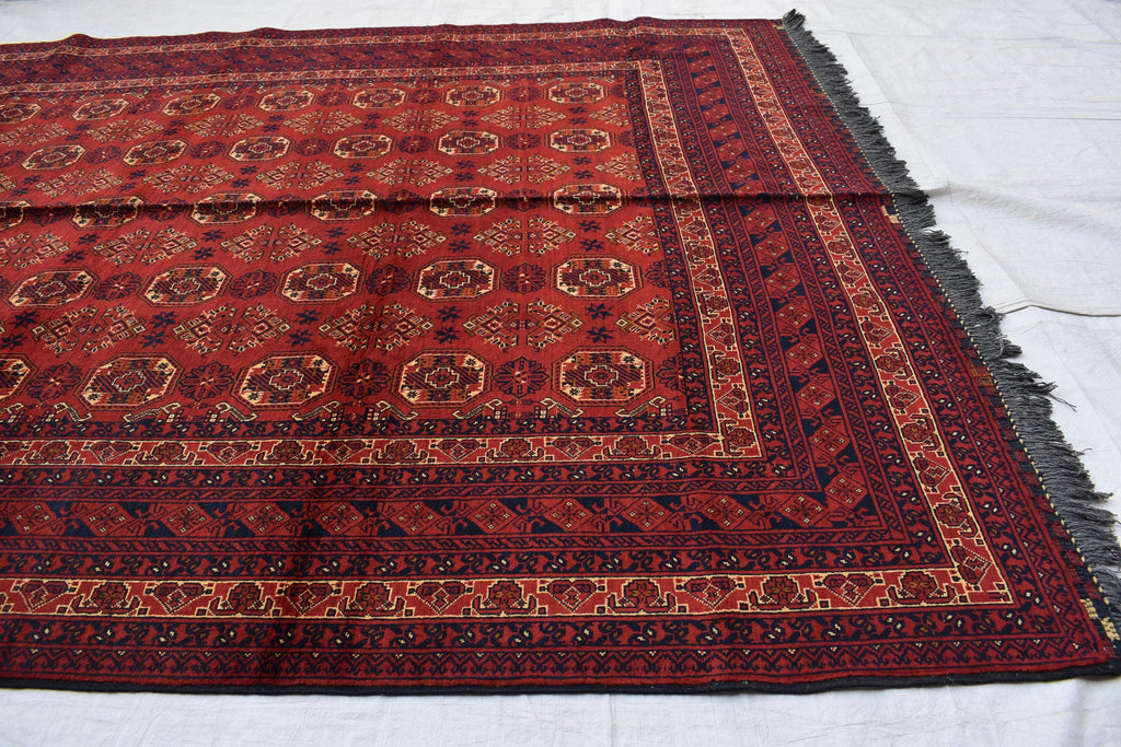 Vintage Waziri Afghan Carpet – 9.10x6.6 ft, Handwoven Wool Rug with Traditional Tribal Design