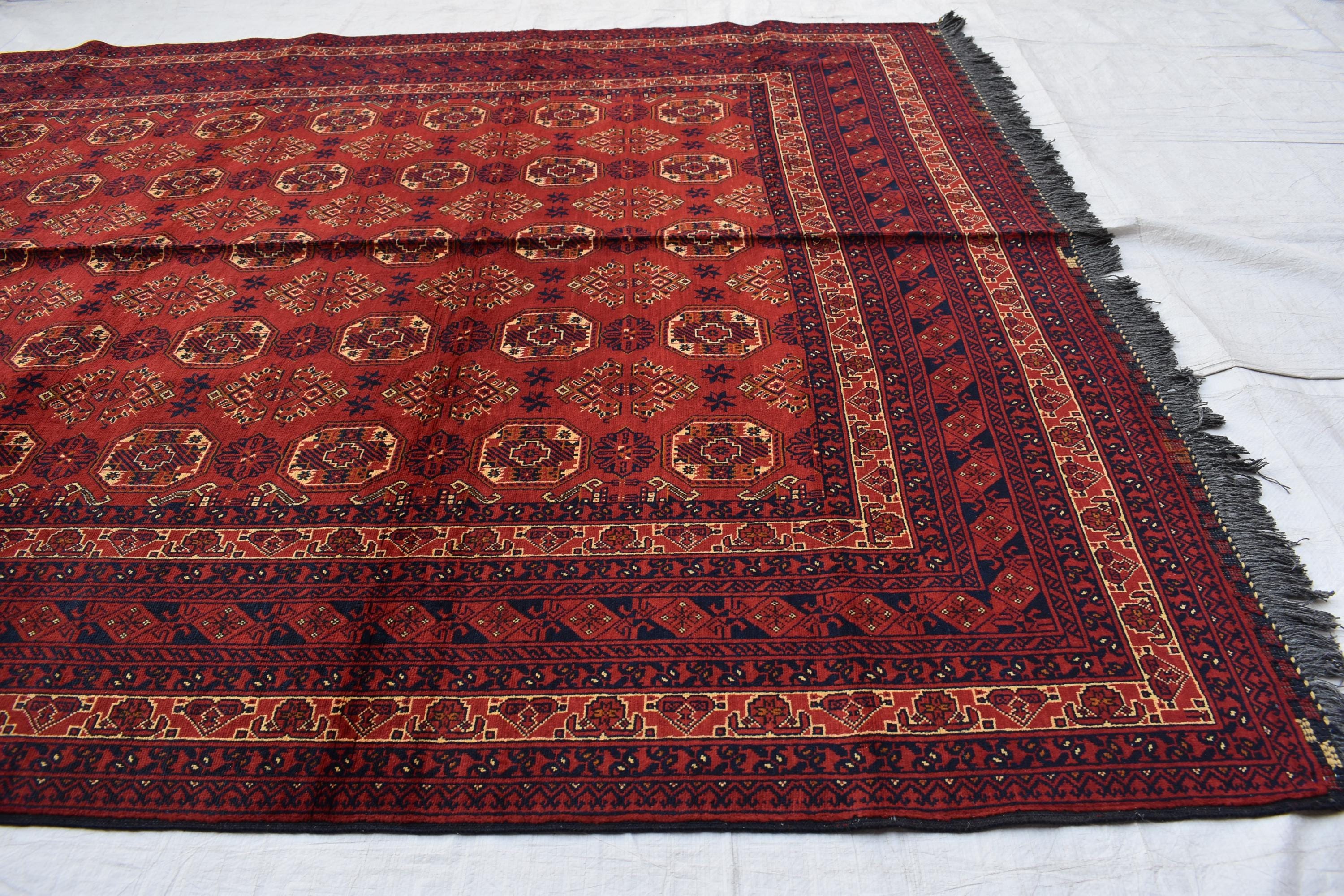 Vintage Waziri Afghan Carpet – 9.10x6.6 ft, Handwoven Wool Rug with Traditional Tribal Design