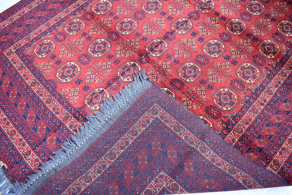 Vintage Waziri Afghan Carpet – 9.10x6.6 ft, Handwoven Wool Rug with Traditional Tribal Design
