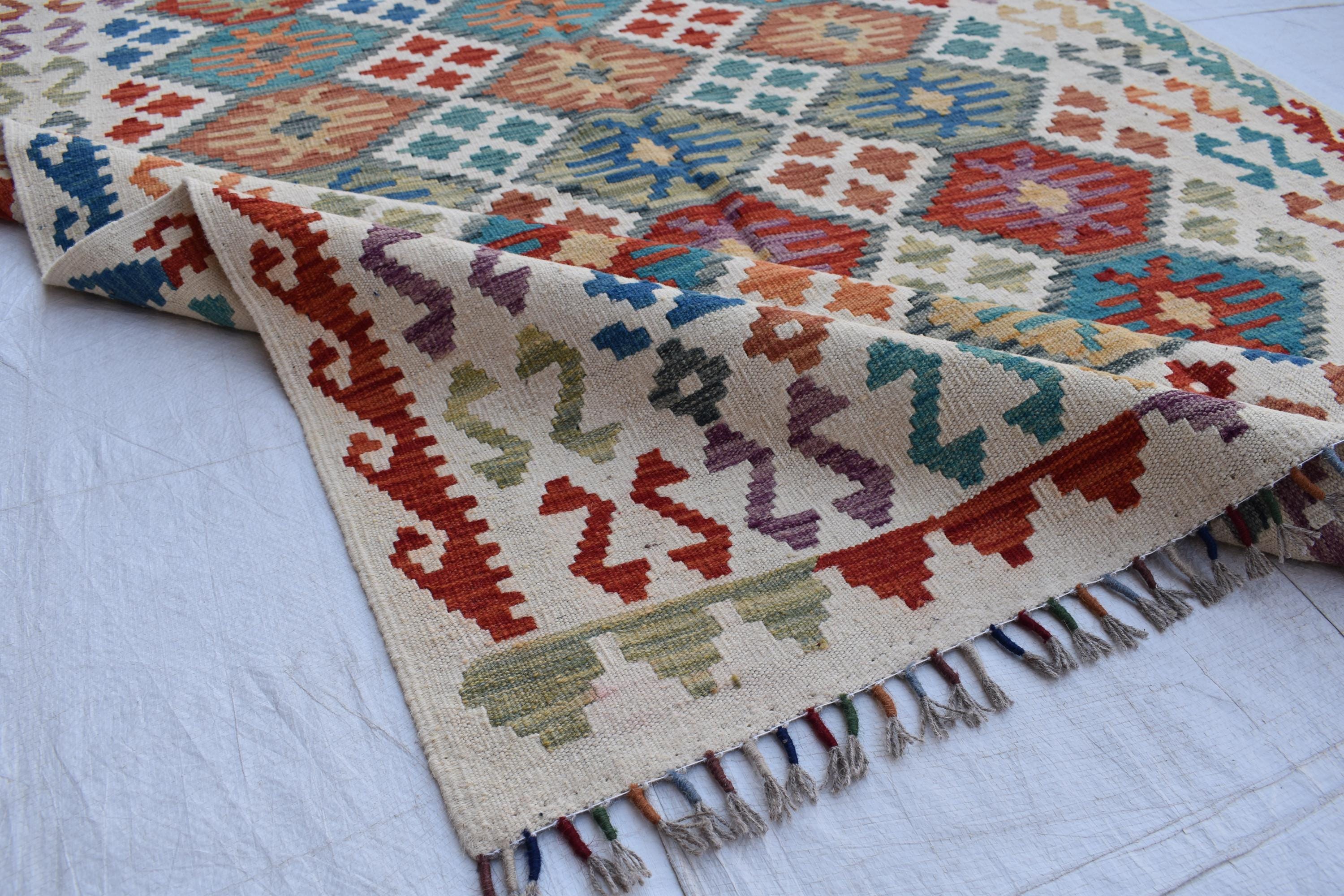 Authentic Chobi Gilam Afghan Rug – 6.15x4.10 ft, Handwoven Wool Carpet with Traditional Design | Living Room Rug