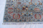 6x8 Light Blue Authentic Afghan Handmade Chobi Wool Carpet | Boho Home Decor, Rug for living room, Bedroom Rug, Rust and navy floral pattern