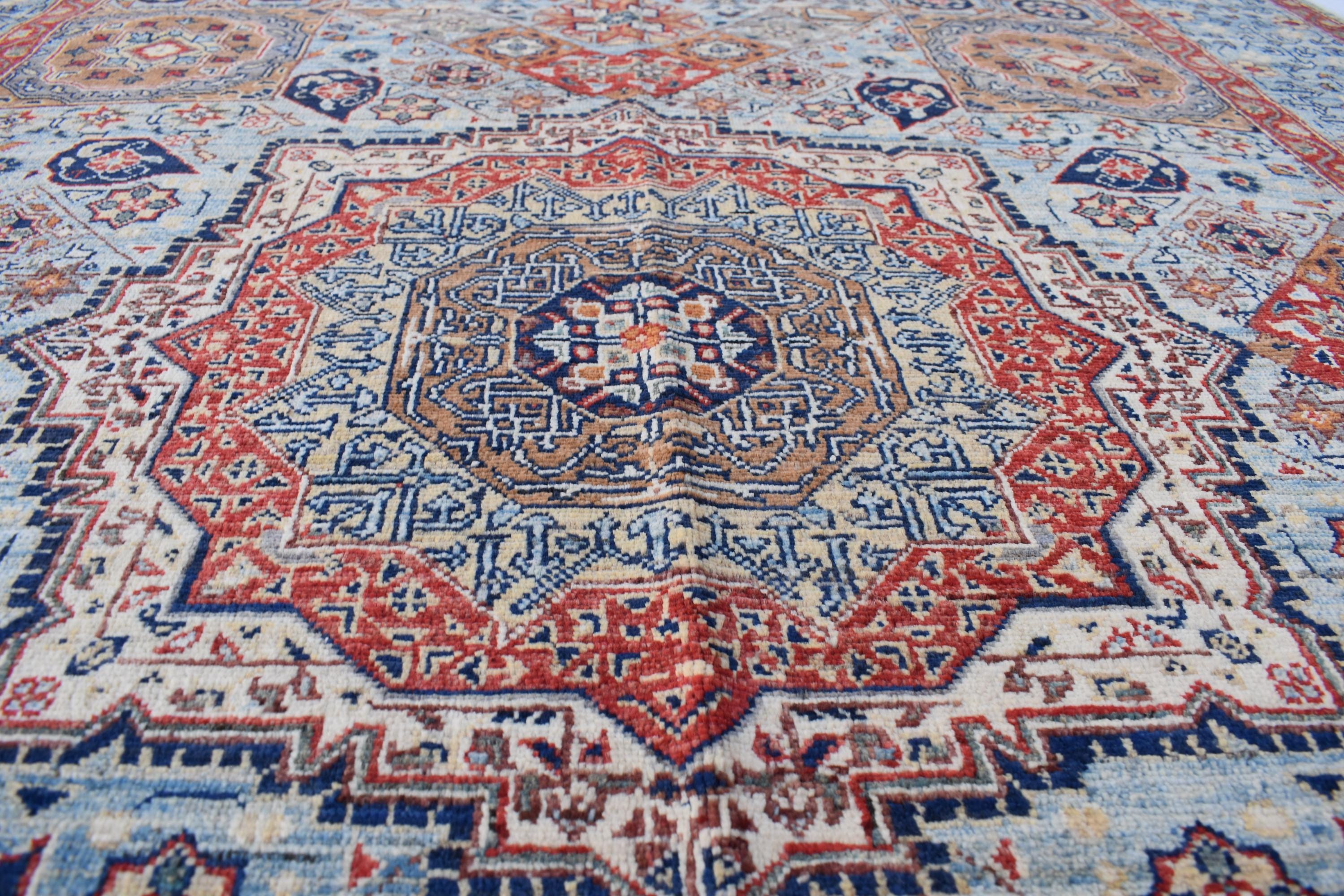 Unique Chobi Rug – 9.5x6.3 ft Handwoven Afghan Wool Carpet with Classic Medallion and Floral Motifs | Living Room Rug